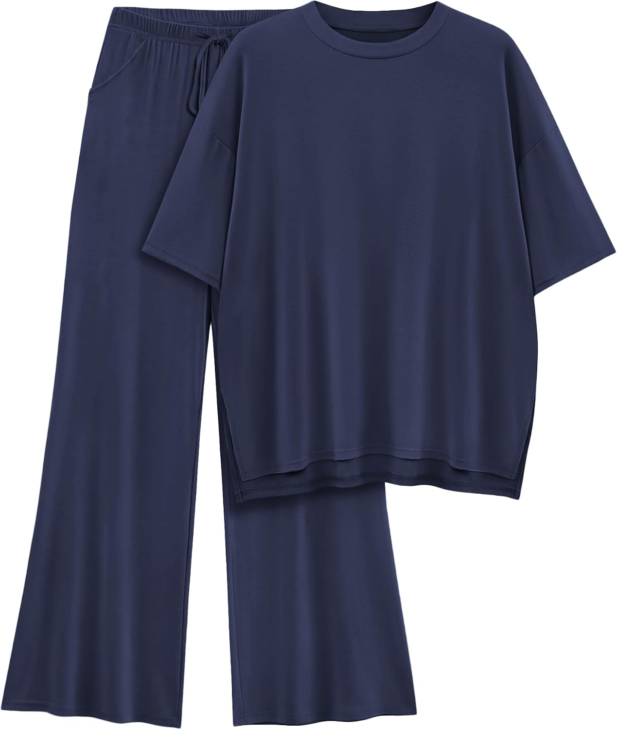 Detalle de AmazingStar Womens Lounge Set 2026 Summer 2 Piece Outfit: Oversized Short Sleeve Top & Wide Leg Pants