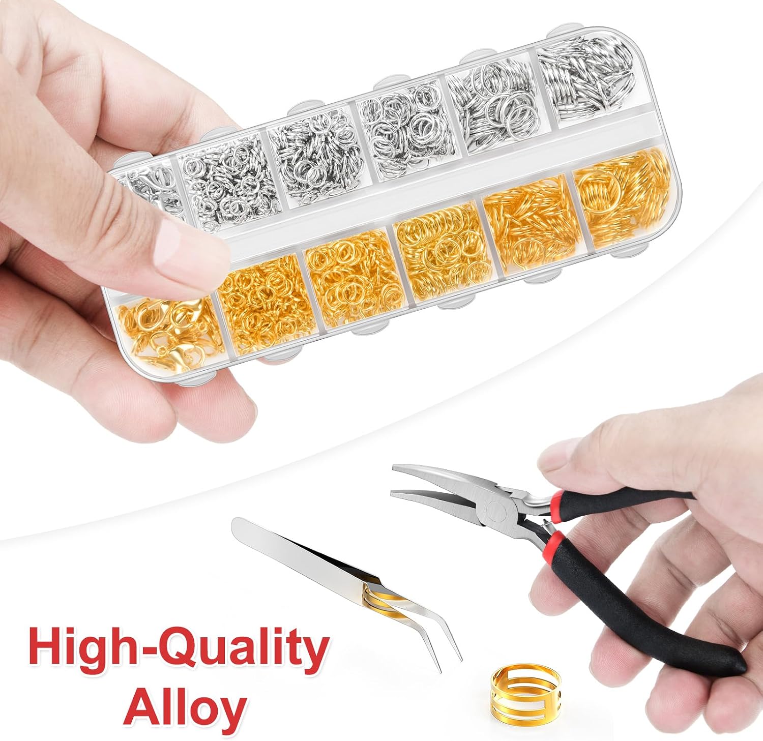 Detalle de Qulltk A-Silver&Gold Jewelry Making Kit, 1,200 Jump Rings in Five Sizes
