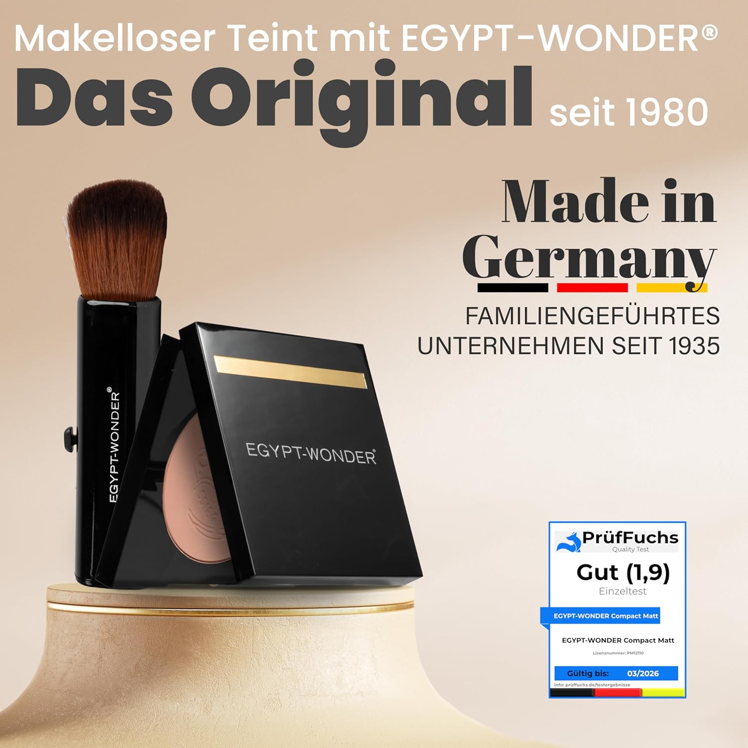 Detalle de EGYPT-WONDER Make-Up Compact Matt Puder – 10 g mit Pinsel, Original seit 1980