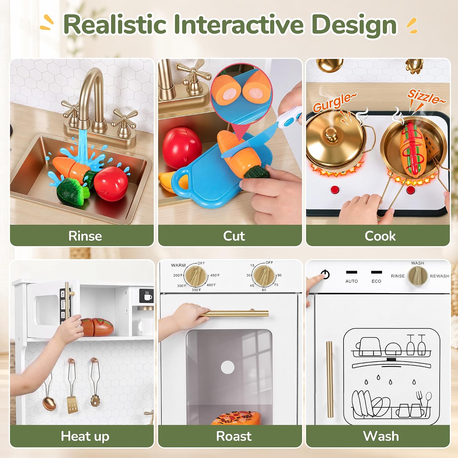 Detalle de Wooden Play Kitchen with Real Lights and Sounds
