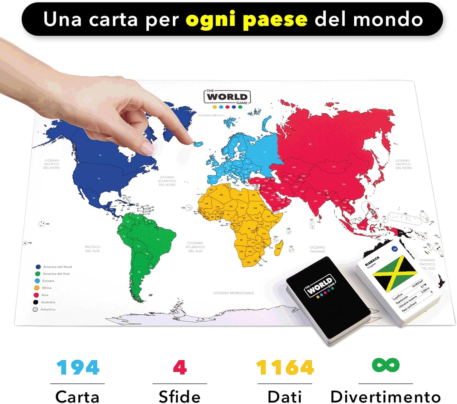 Detalle 2 de The World Game Gioco di carte Geografia in italiano, per famiglie e bambini (2–5 giocatori)