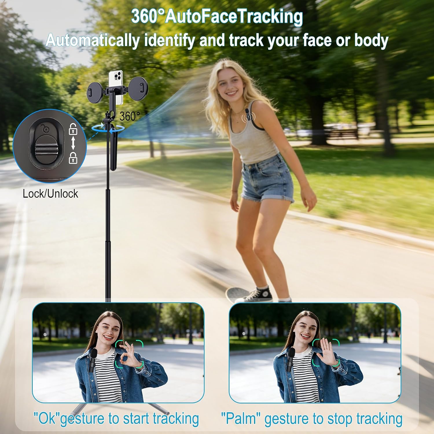 Detalle 2 de DMYWB ZH0003-A1 Vlogging Kit with 71-Inch Tracking Tripod, 2 Lights & 2 Mics