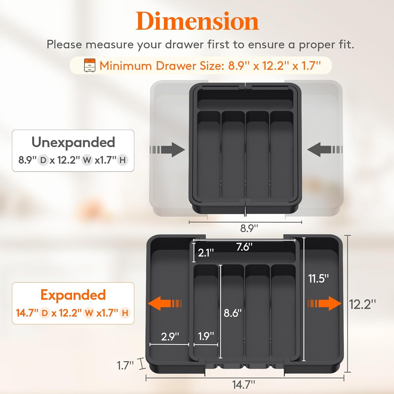 Detalle de Lifewit Silverware Drawer Organizer expandable tray 🍽