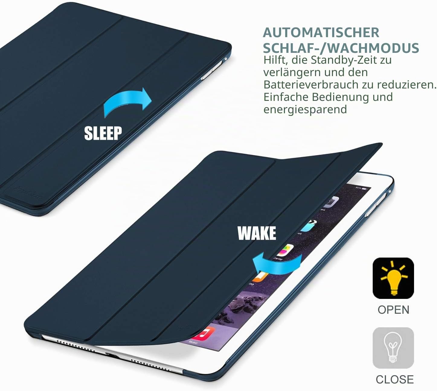 Detalle 2 de ProCase Hülle für iPad Air 2 (2014) – Navy, Leichte Standhülle mit transparenter Rückseite