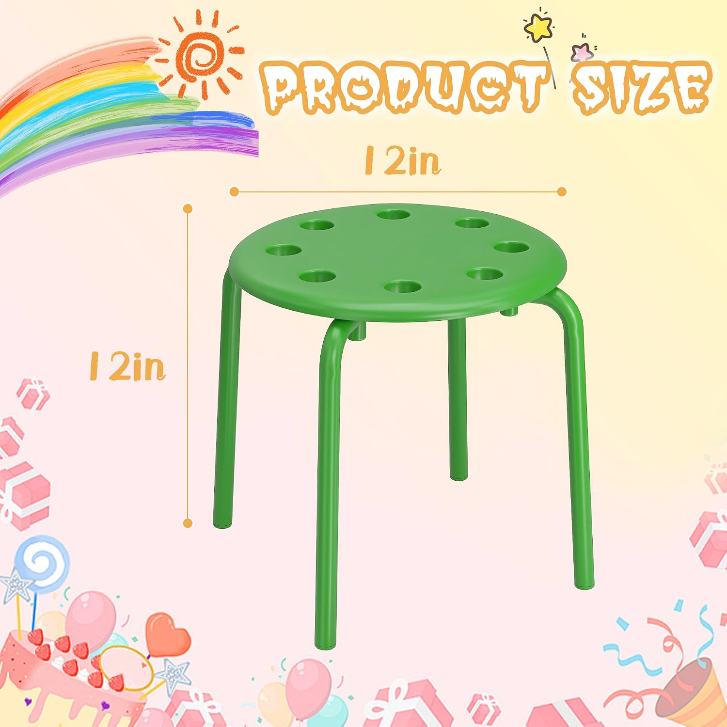 Detalle de VECELO Stackable Stools, 8-Piece Green Set, 12-Inch Seats