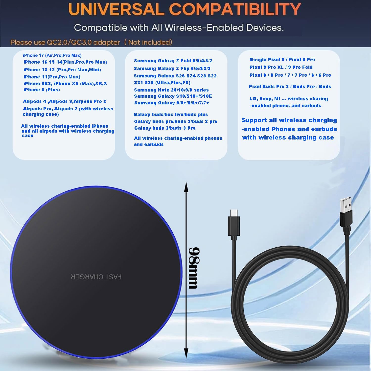 Thumbnail 1 de 20W Wireless Charger Pad — Slim USB-C Fast Charger for iPhone, Galaxy, Pixel and more