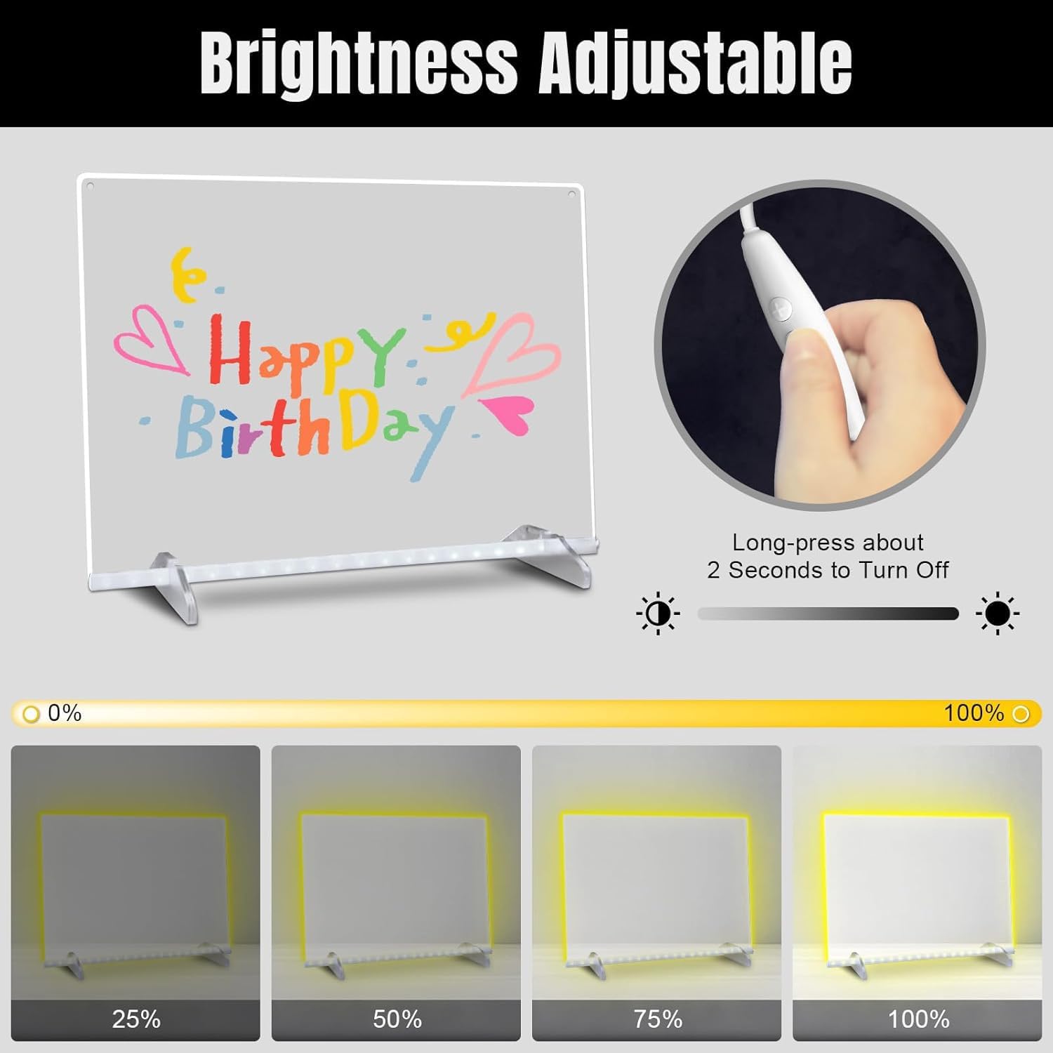 Detalle de Led Note Board with Battery Box 16" Drawing Tablet — 6 Modes, 8 Colors Light Up Board for Kids