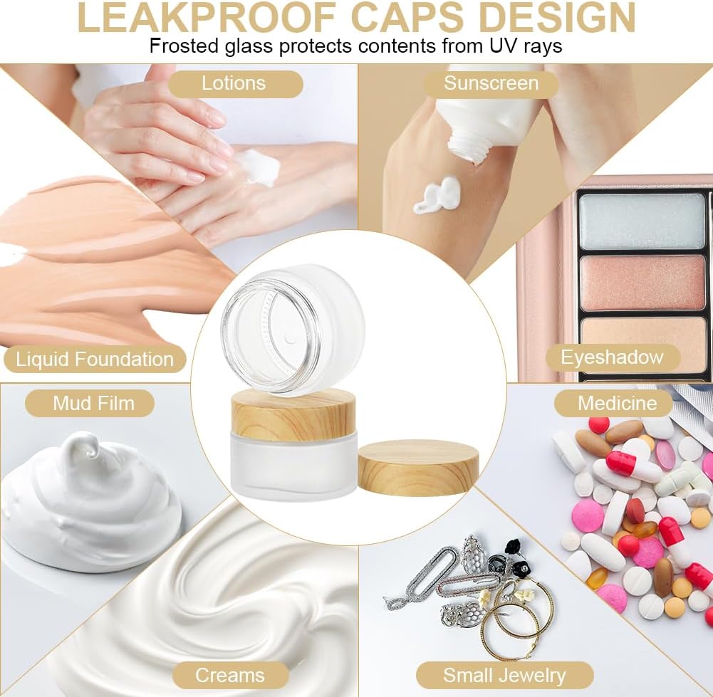Detalle de HOTUT Pot de Crème Vide en Verre – Lot de 6 pots 30 ml, verre amber et étanche pourCosmétiques en voyage