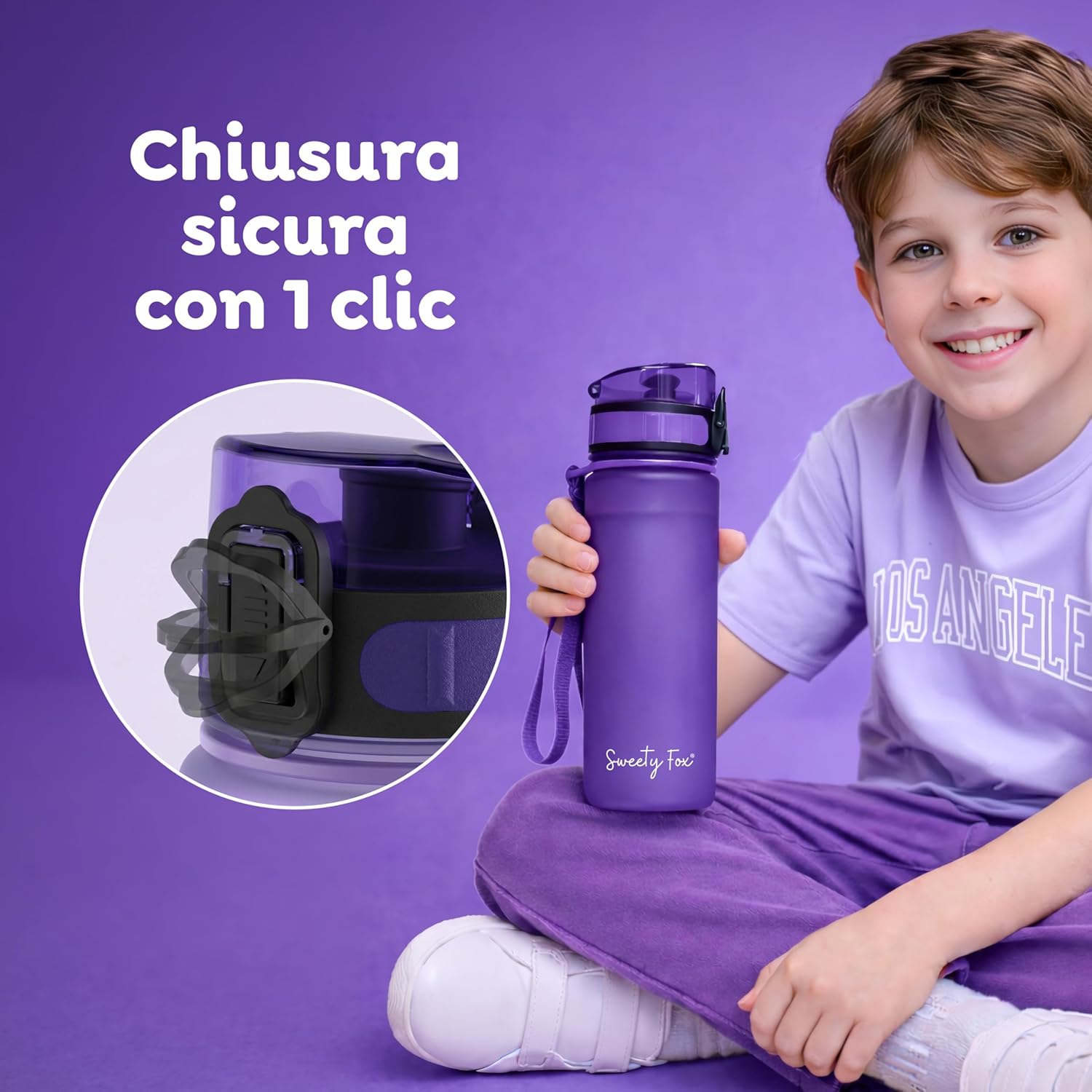 Thumbnail 3 de Sweety Fox Borraccia per Bambini 500 ml Viola: anti-perdita, lavabile in lavastoviglie e resistente agli urti
