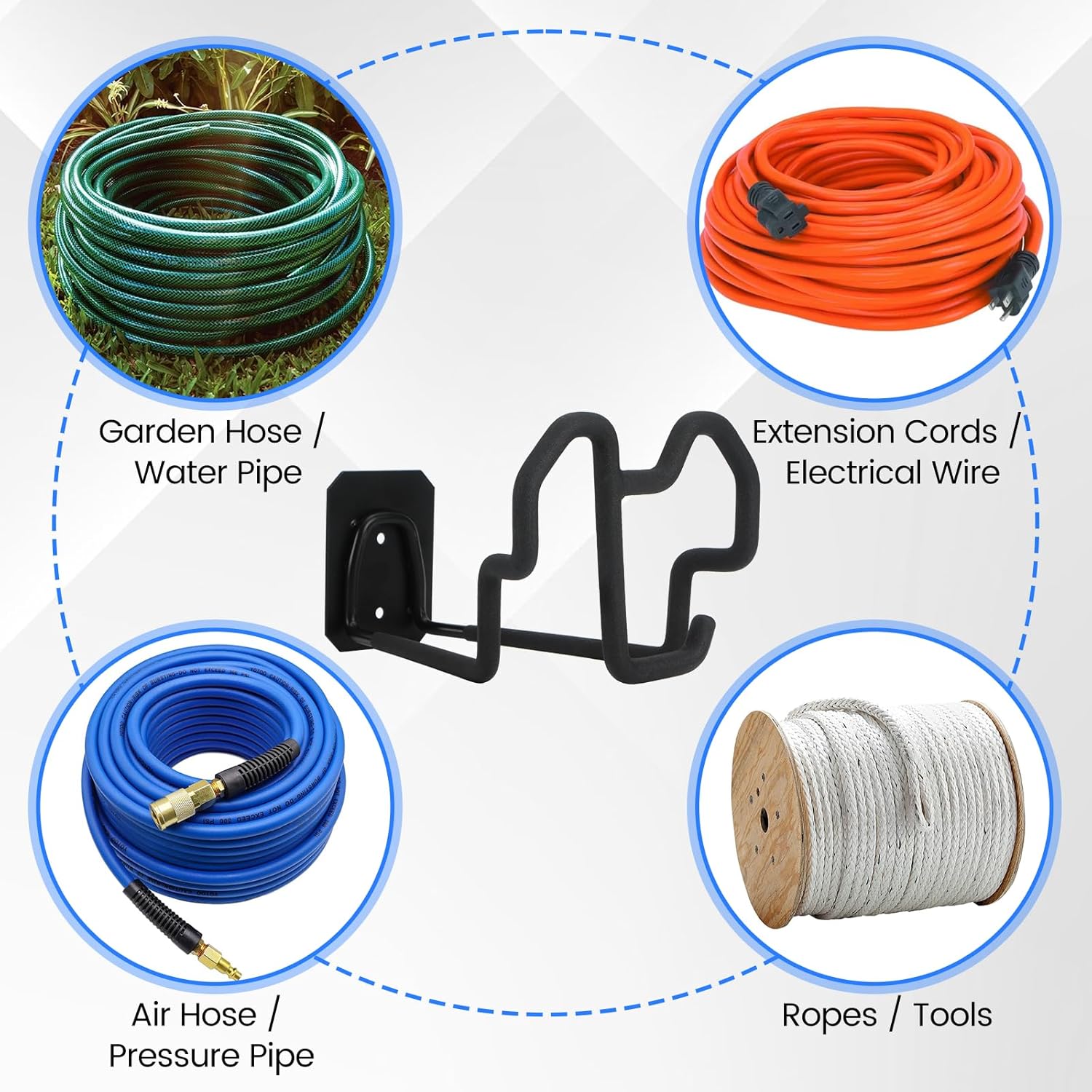 Thumbnail 5 de Tesmotor Heavy Duty Iron Garden Hose Holder – Wall Mounted, Matte Coating, Durable Metal Bracket for Outdoor and Garage