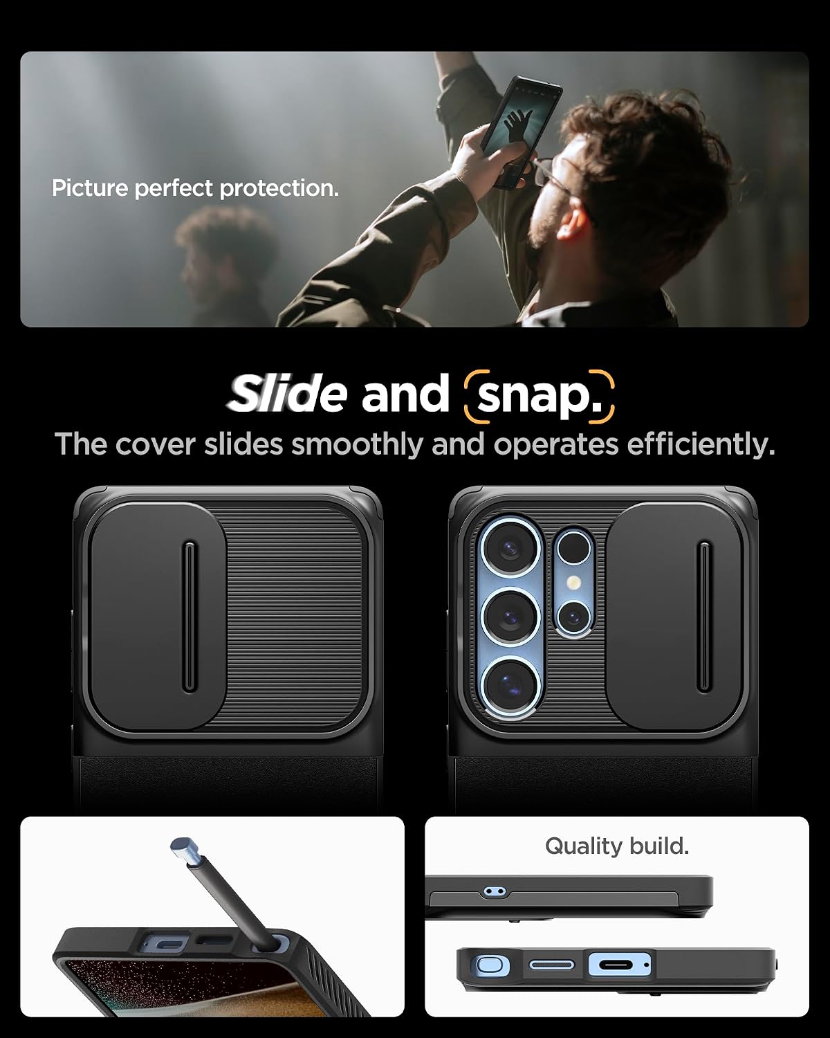 Thumbnail 6 de Spigen Optik Armor pour Samsung Galaxy S25 Ultra – coque noire avec protection des caméras