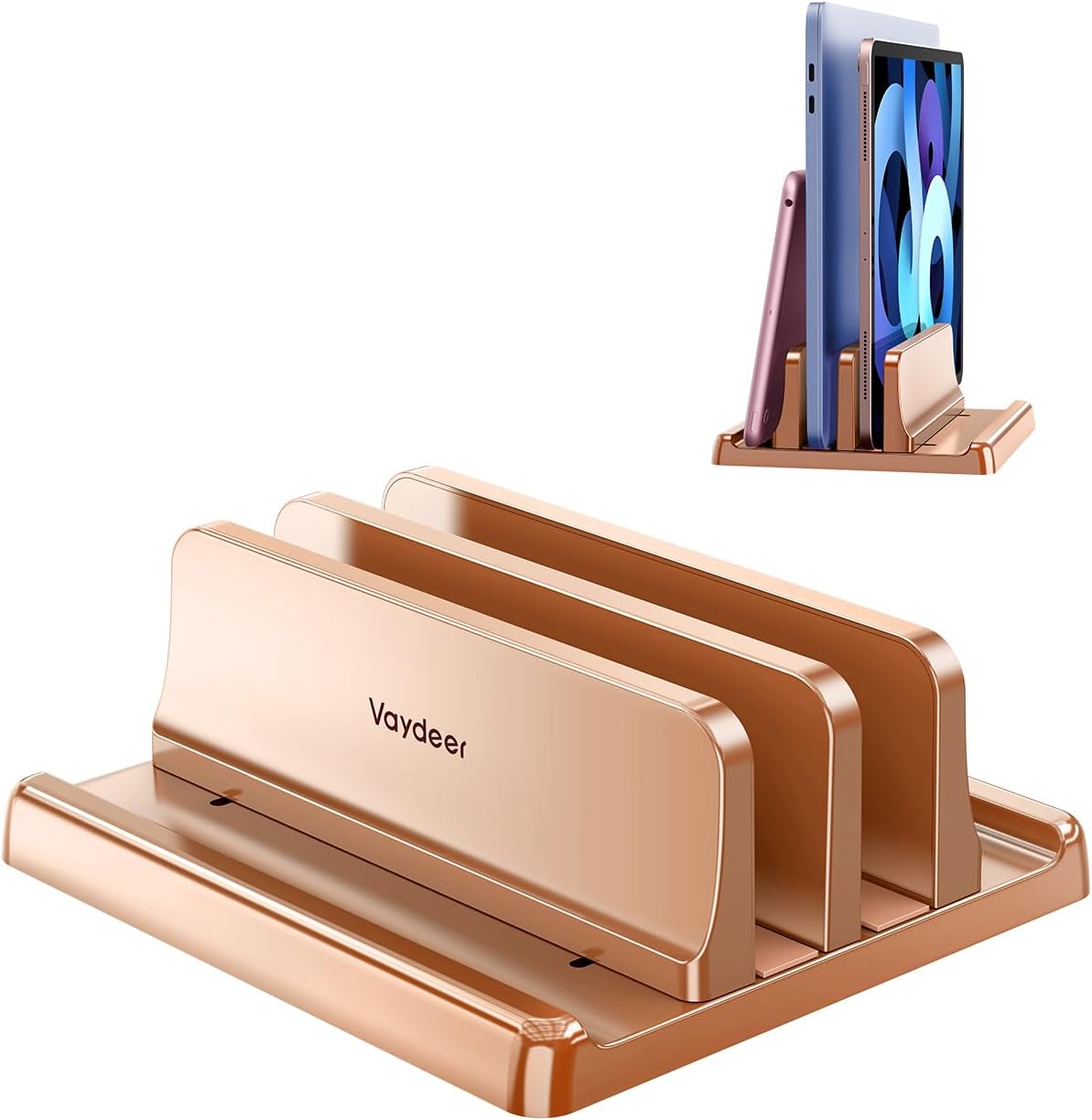 Detalle de VAYDEER Vertikaler Laptop Ständer 4in1 – Roségold, platzsparend, flexibel