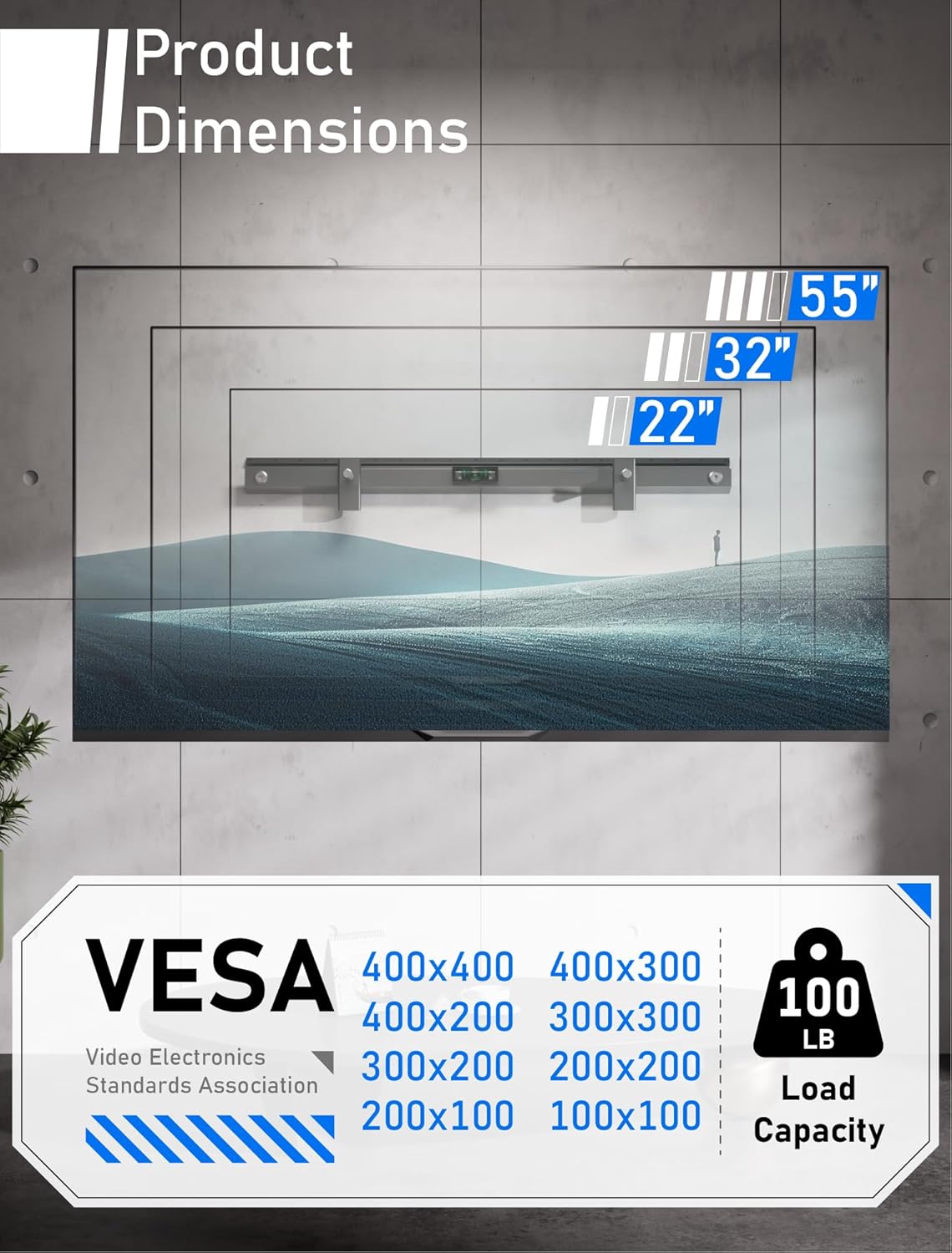Thumbnail 1 de No Stud TV Wall Mount (No Drill) for 22–55" TVs, Low Profile Drywall Hanger up to 100 lbs
