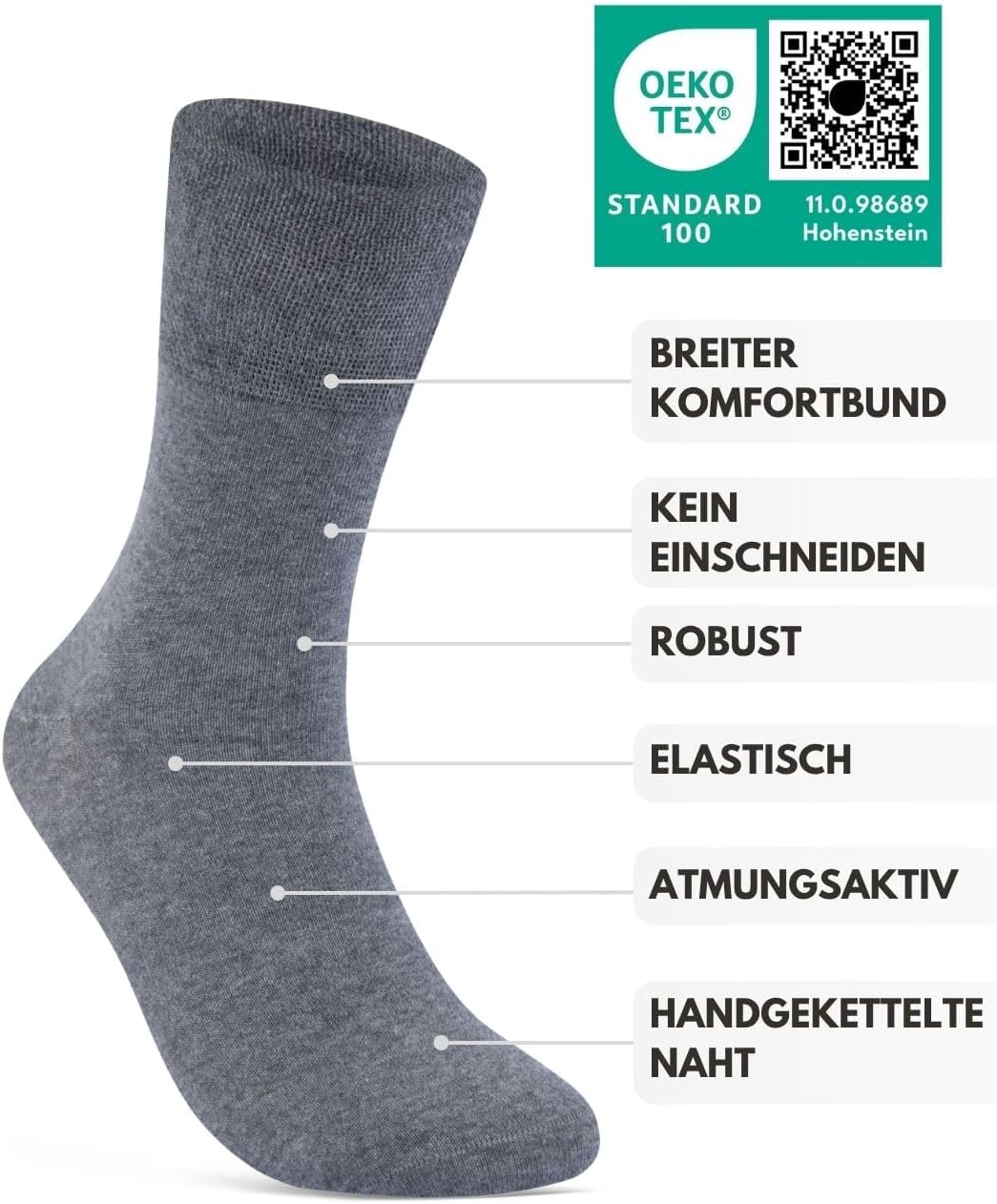 Detalle de sockenkauf24 Diabetikersocken ohne Gummi & Naht – 97% Baumwolle (6 Paar) Diabetiker Socken mit Komfortbund für Damen & Herren