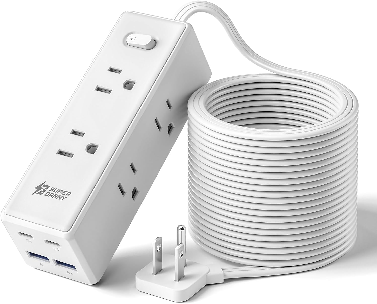 Detalle de 15 Ft Extension Cord with 6 Outlets & 4 USB Ports (2 USB-C) with Surge Protection