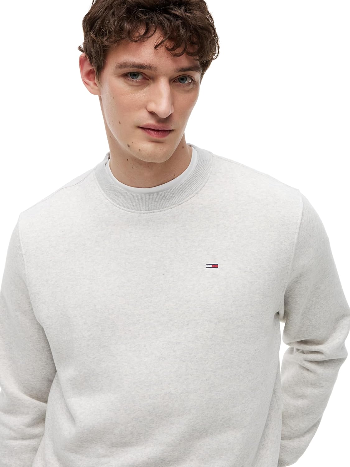 Detalle de Tommy Jeans Herren Sweatshirt Regular Fit Flag Fleece Rundhalsausschnitt aus Baumwolle mit Branding