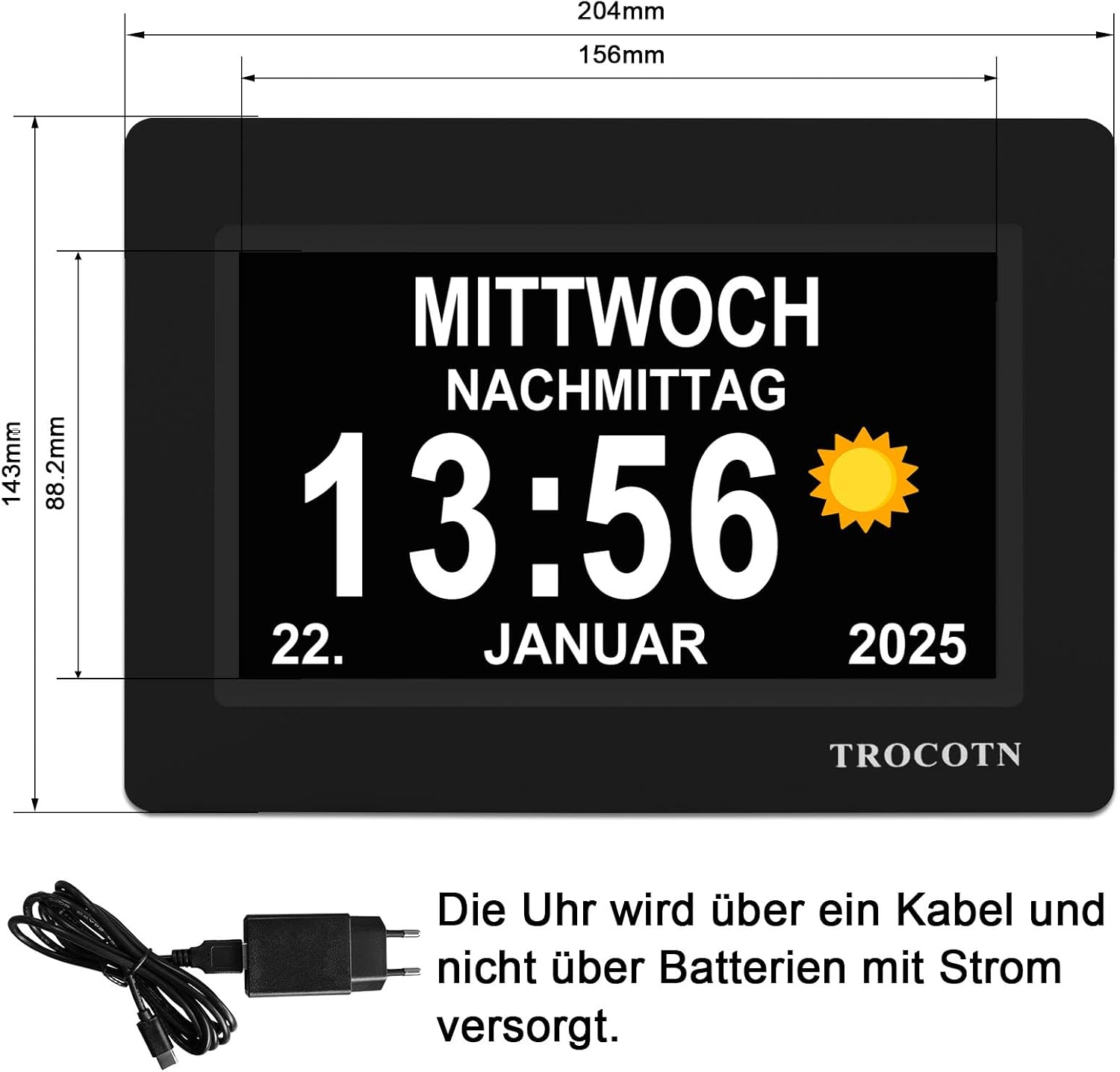 Thumbnail 1 de TROCOTN Demenz Uhr 7 Zoll Display Schwarz