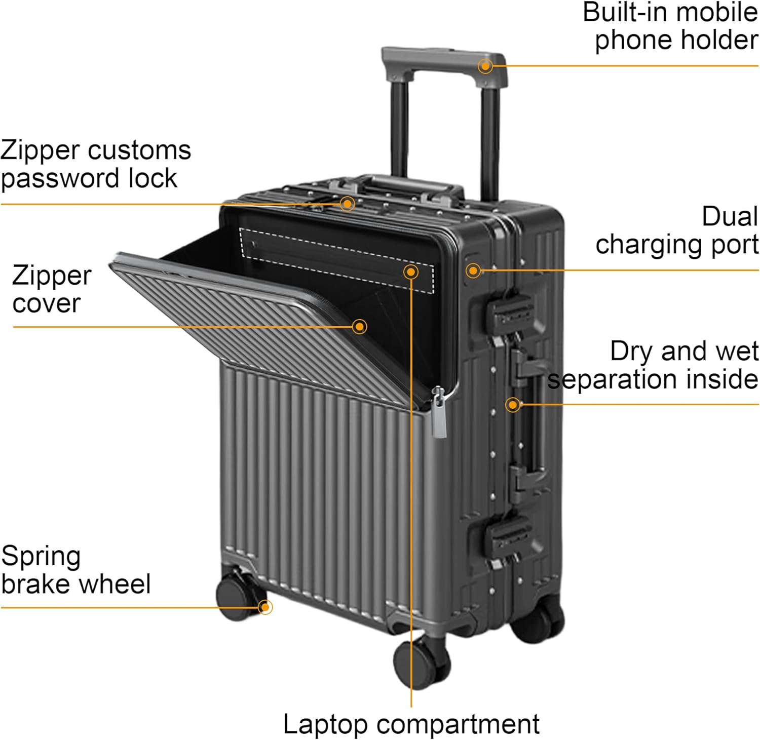 Thumbnail 4 de AIWEINY Carry-on Luggage with TSA Lock and 360° Wheels – 20" (Dark Gray)