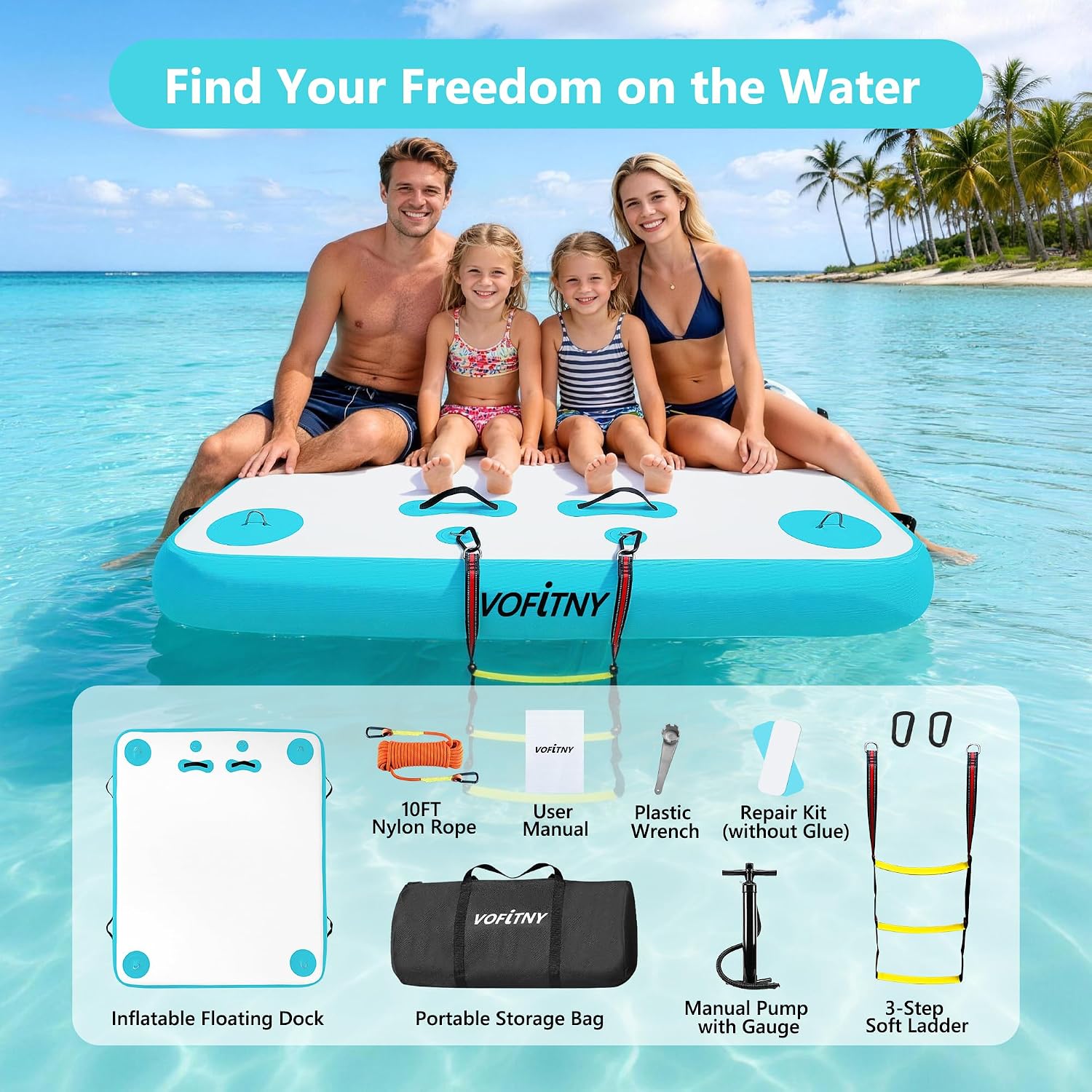 Detalle de VOFiTNY Inflatable Floating Dock — 5x6/6x8/10x6/12x6 options for lakes and oceans