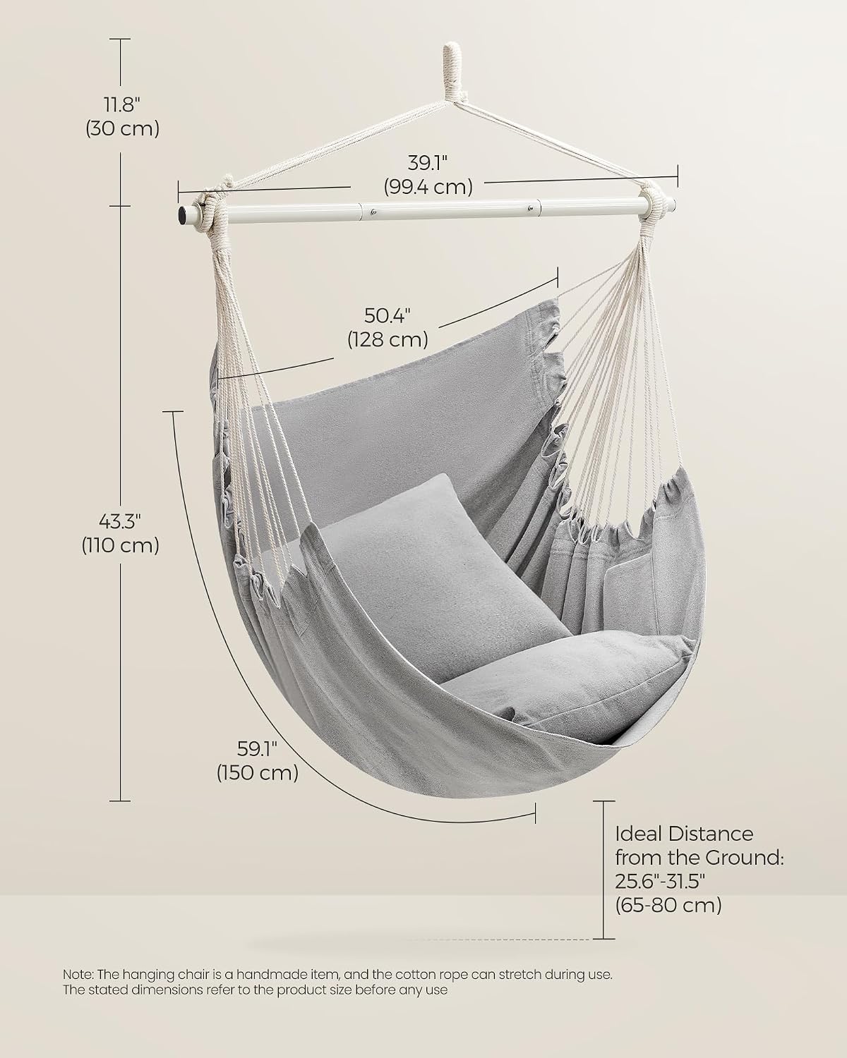 Detalle de SONGMICS Hammock Chair, 330.7 lb Capacity