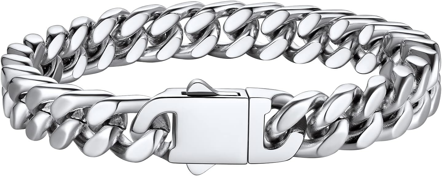 Detalle de Bestyle Armband Herren Edelstahl Panzerkette – 5/7/9/12,5 mm Breite, 19/21/23 cm Länge, Silber/Schwarz/Gold