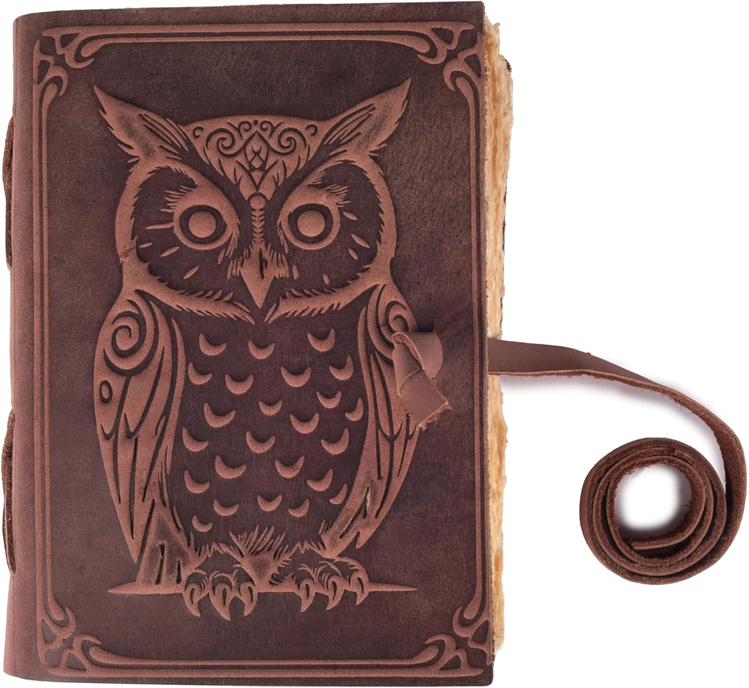 Detalle 2 de LEATHER VILLAGE Spell Book Journal, Owl-Embossed Leather Notebook, Fuchsia 7x5