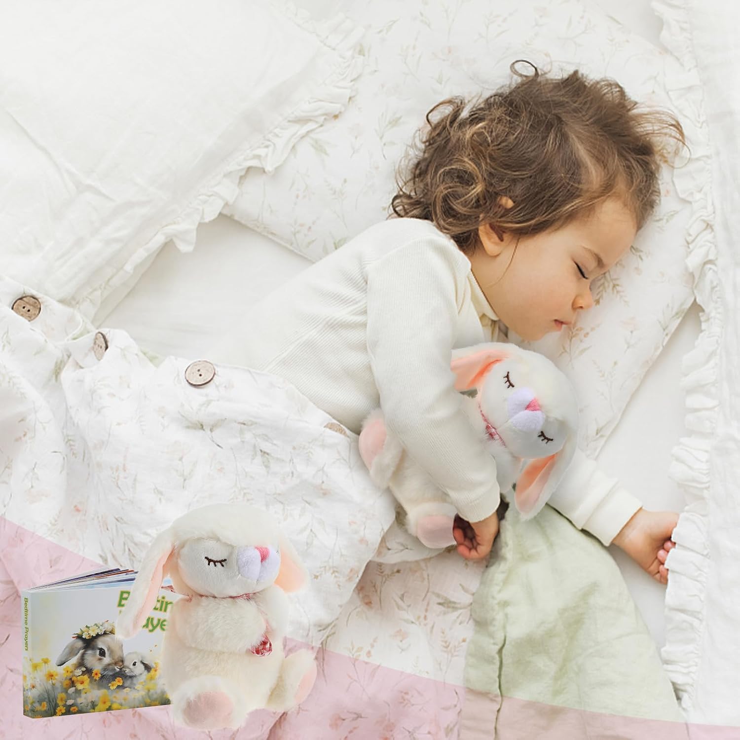 Detalle de Sawnfay Baptism Gifts Set for Girls: 7" Praying Bunny Plush & Bedtime Blessing Book
