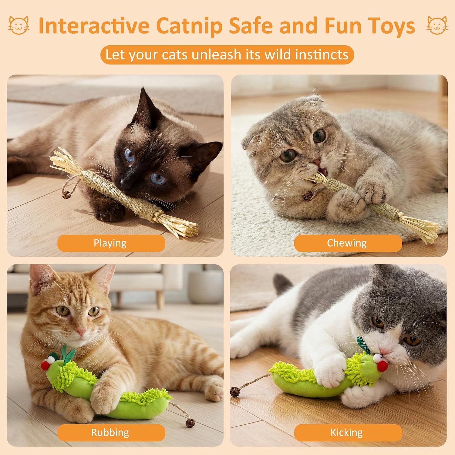 Detalle 1 de Uyubao Cat Chew Toy Set with Silvervine