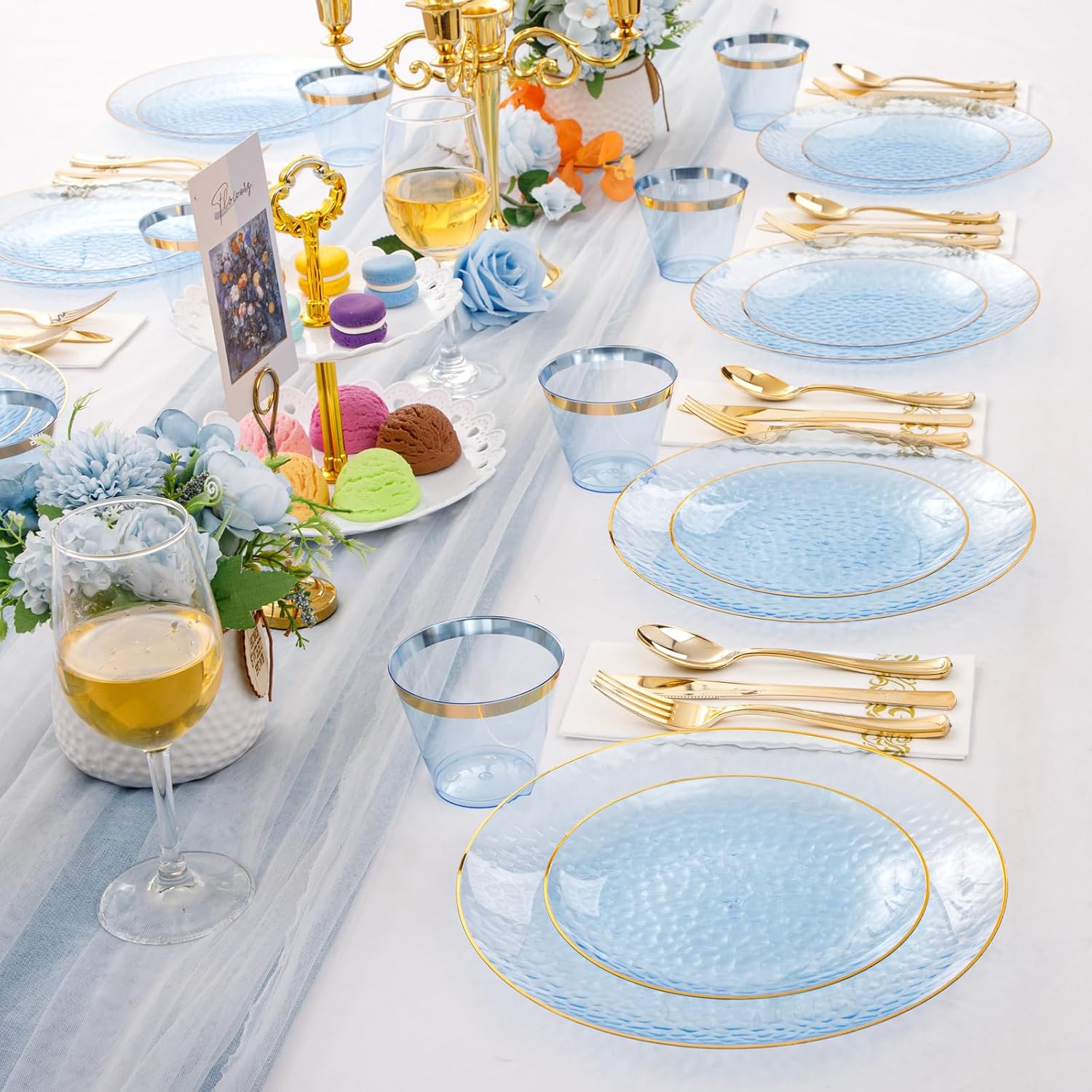 Thumbnail 6 de Rubtlamp 175 Pcs Blue and Gold Disposable Dinnerware Set for 25 Guests