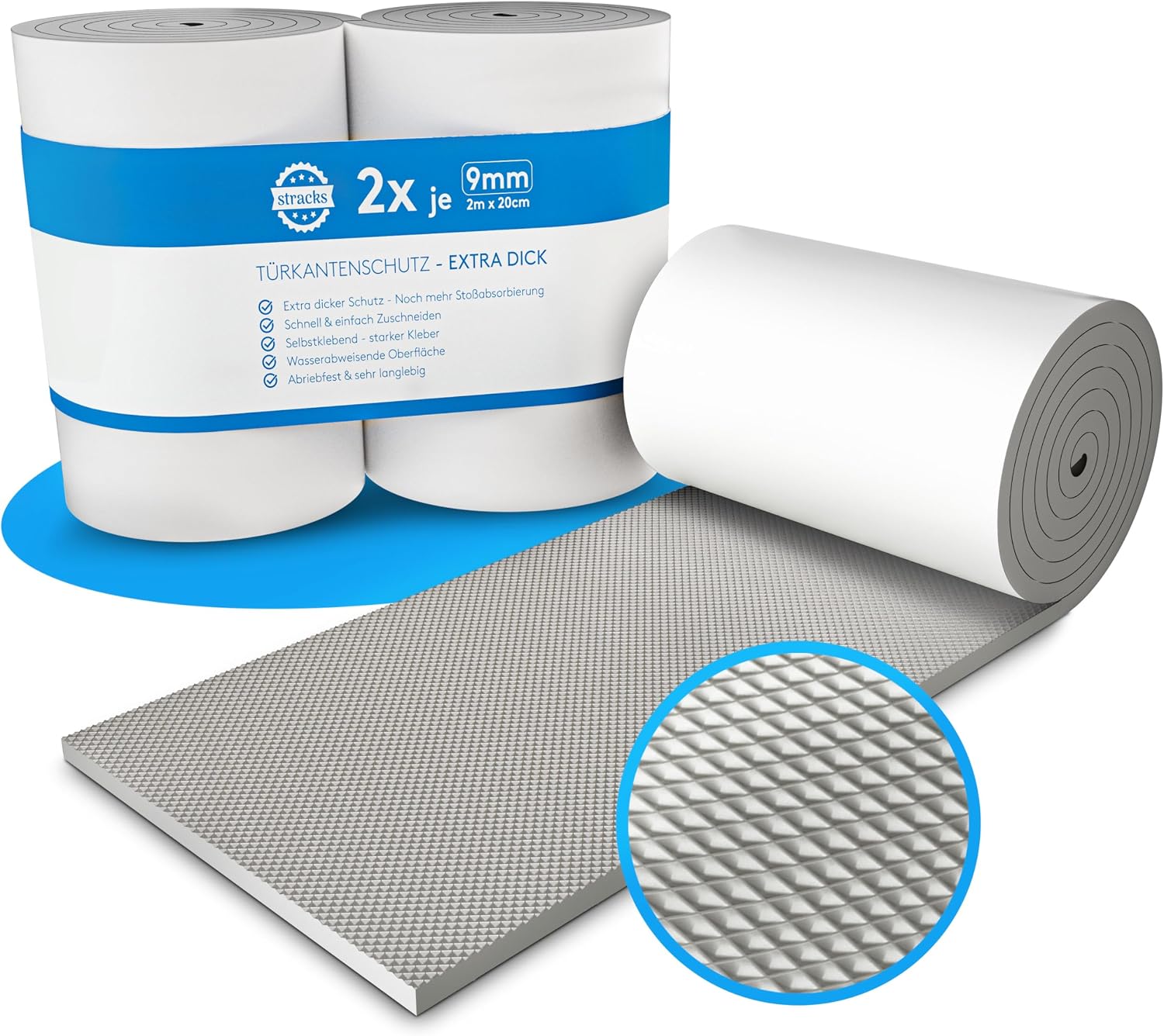Detalle de STRACKS 2X Garagen Wandschutz – 2 Rollen, je 2 m × 20 cm, 9 mm dick, selbstklebend, grau