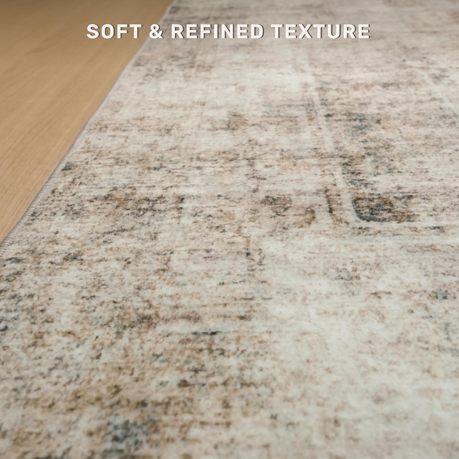 Detalle de Washable 8x10 Area Rug (Taupe Brown) — Ultra-Soft Vintage Distressed Farmhouse Carpet with Non-Slip Backing