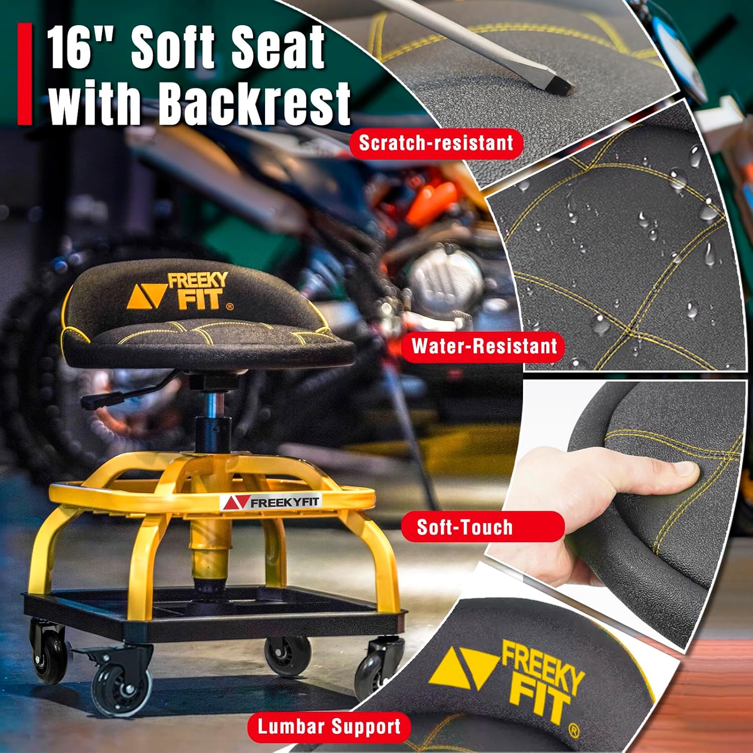 Detalle 2 de FreekyFit Rolling Shop Stool 330 lbs