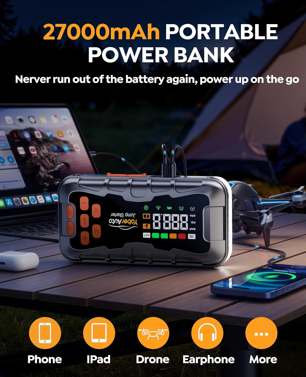 Detalle 2 de YaberAuto AP03 27000mAh 7000A Jump Starter