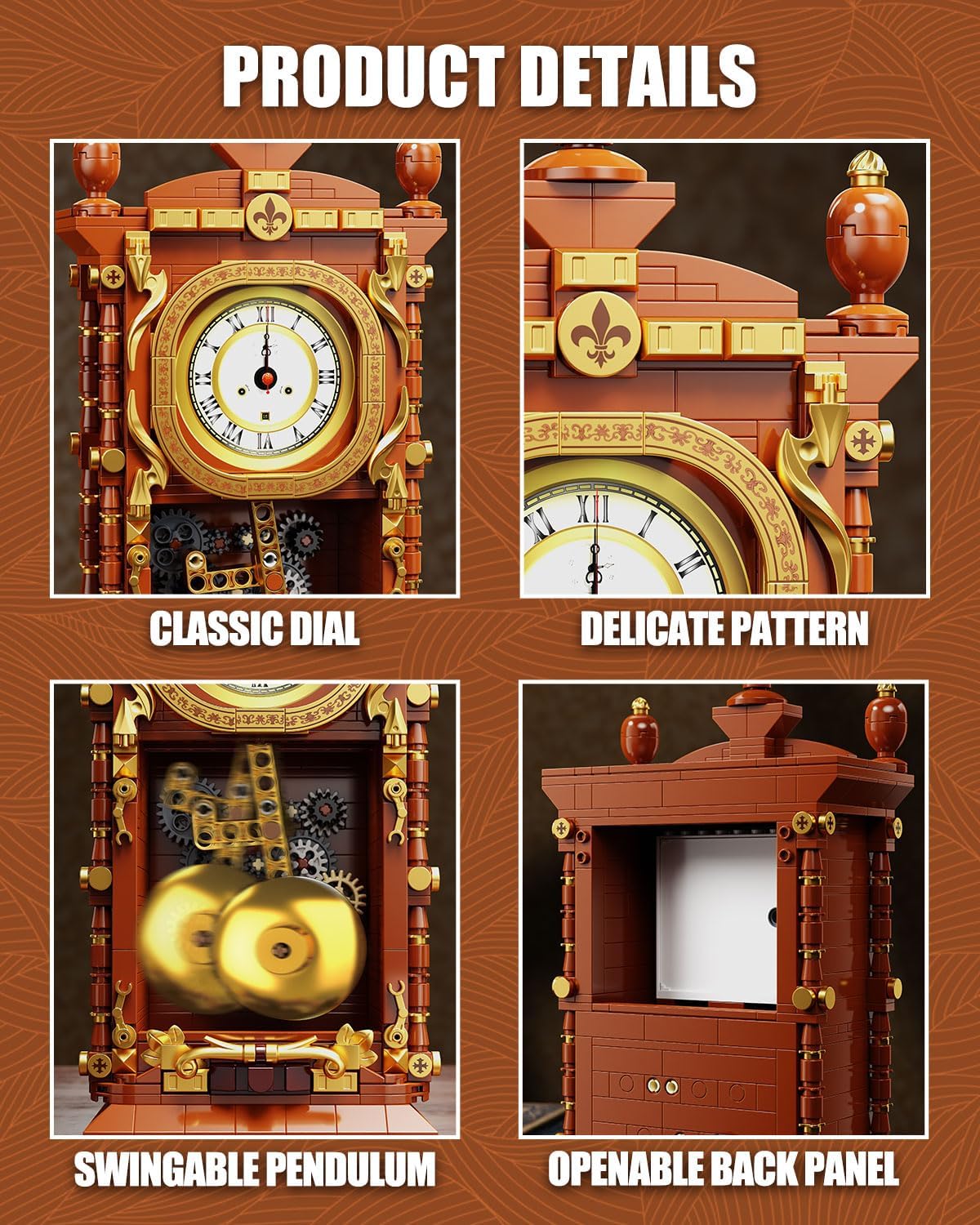 Detalle 2 de TYCOLE Pendulum Clock Building Block Set, 751 Bricks