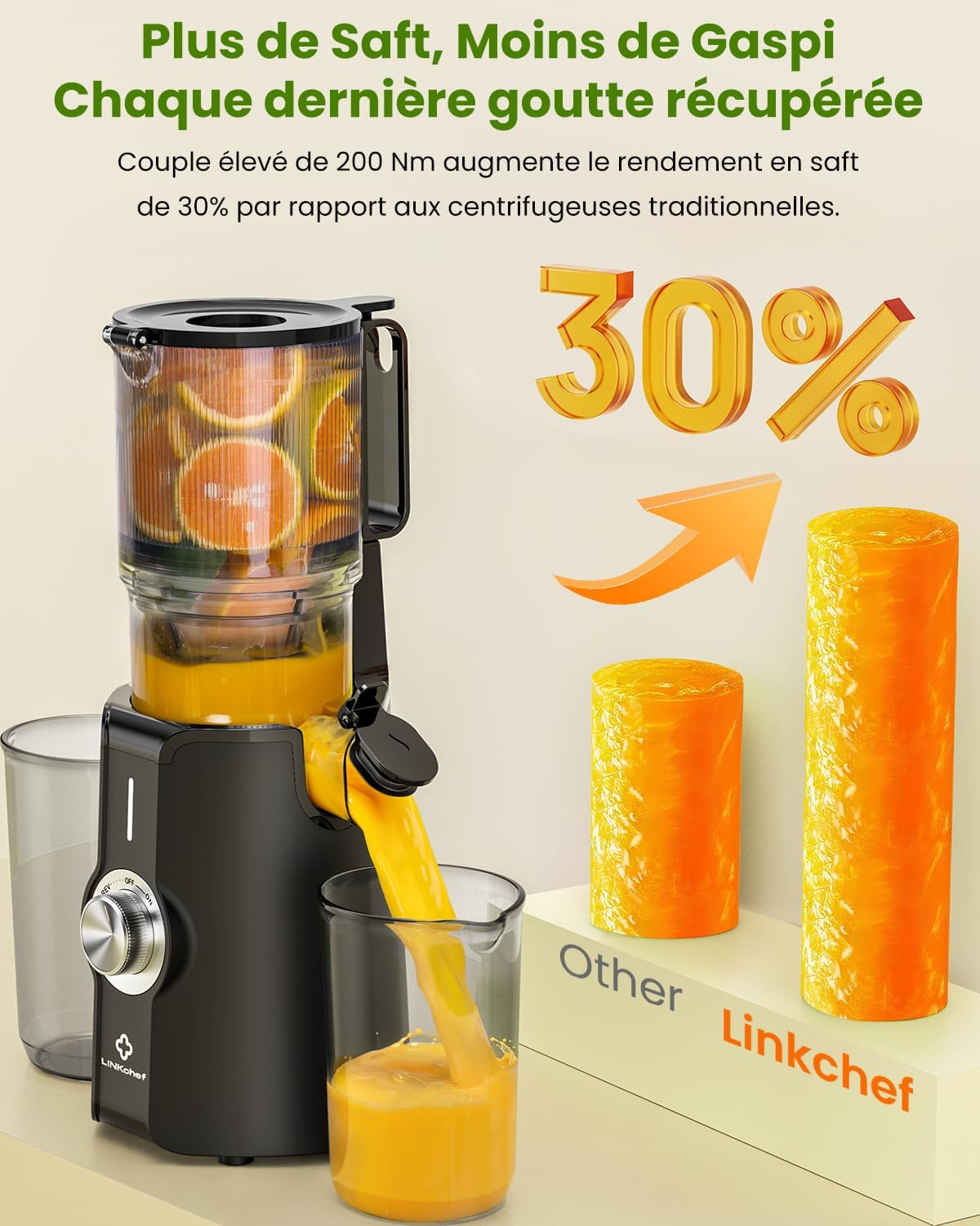 Thumbnail 3 de Extracteur de jus vertical LINKChef 1,2 L, 200 W (noir) – sans préparation, rinçage express