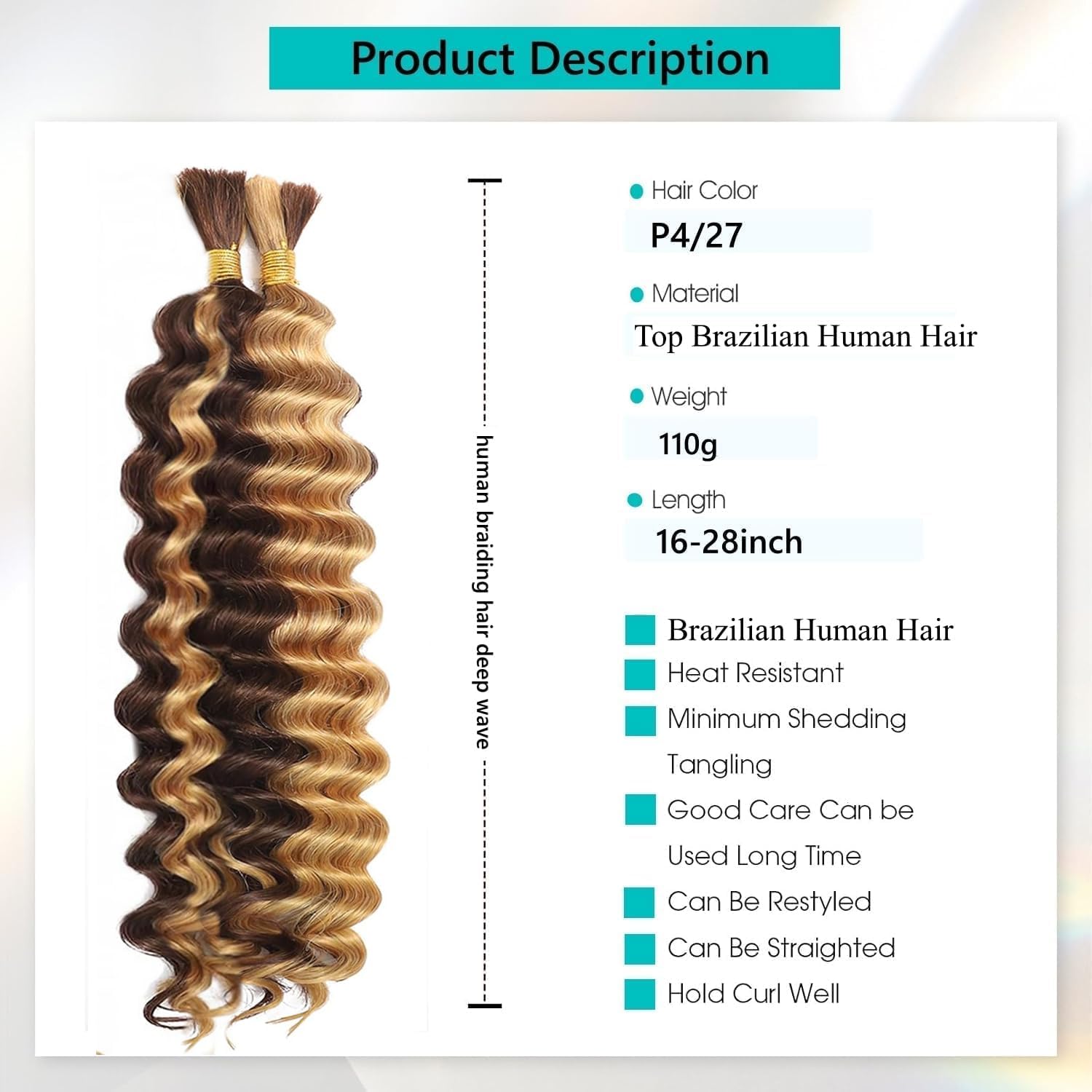 Thumbnail 4 de Human Braiding Hair for Boho Braids (2 Bundles/Pack, 110g, 20 Inch) Brazilian Deep Wave Boho Hair