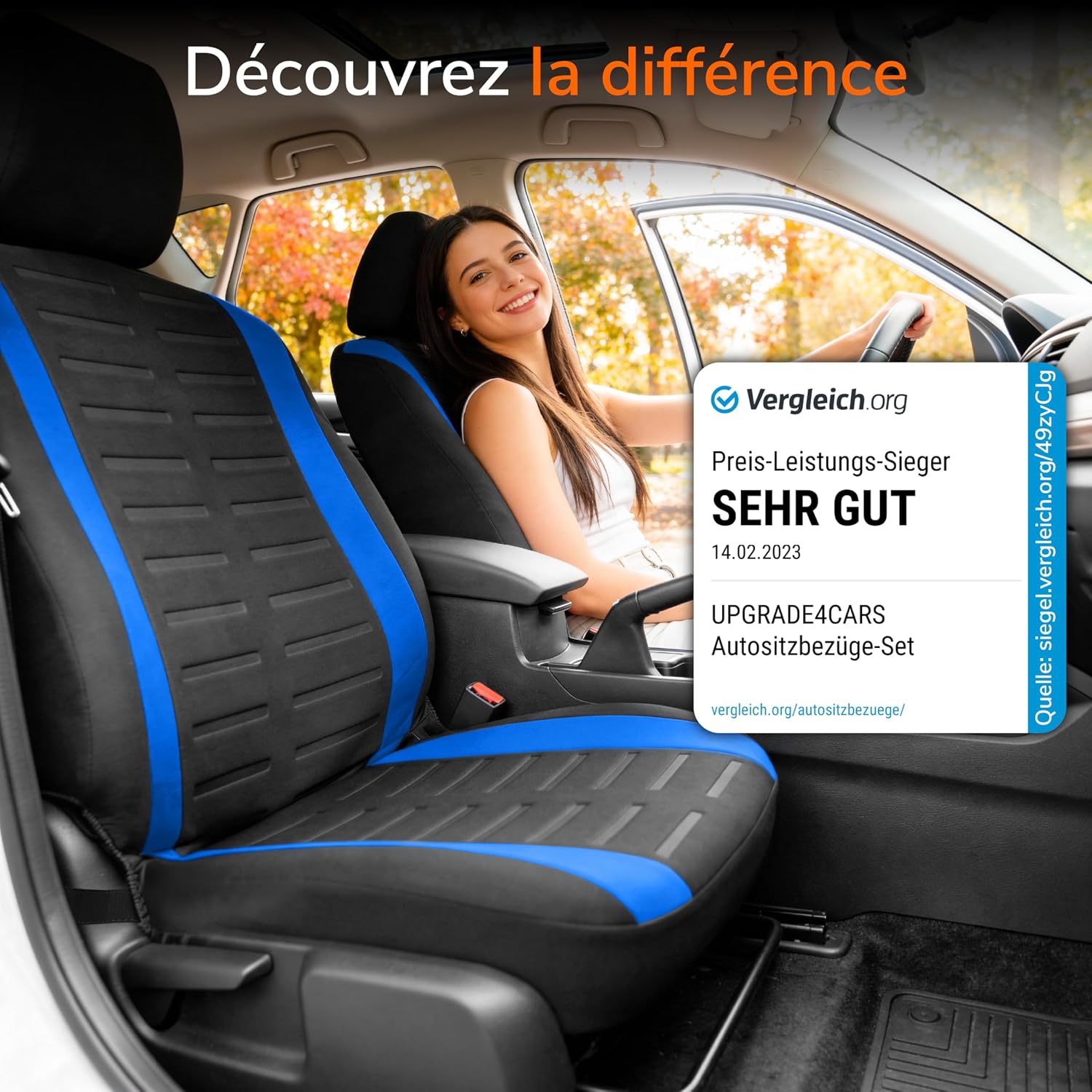 Thumbnail 5 de upgrade4cars Housses de siège avant universelles Version 2026 (set bleu) pour conducteur et passager