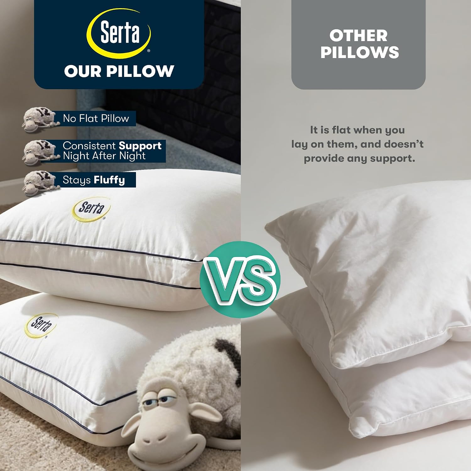 Thumbnail 2 de Serta Hotel Collection Bed Pillows (Queen/Standard) Set of 2, Medium Firm Down Alternative, 400 Thread Count Cotton Cover