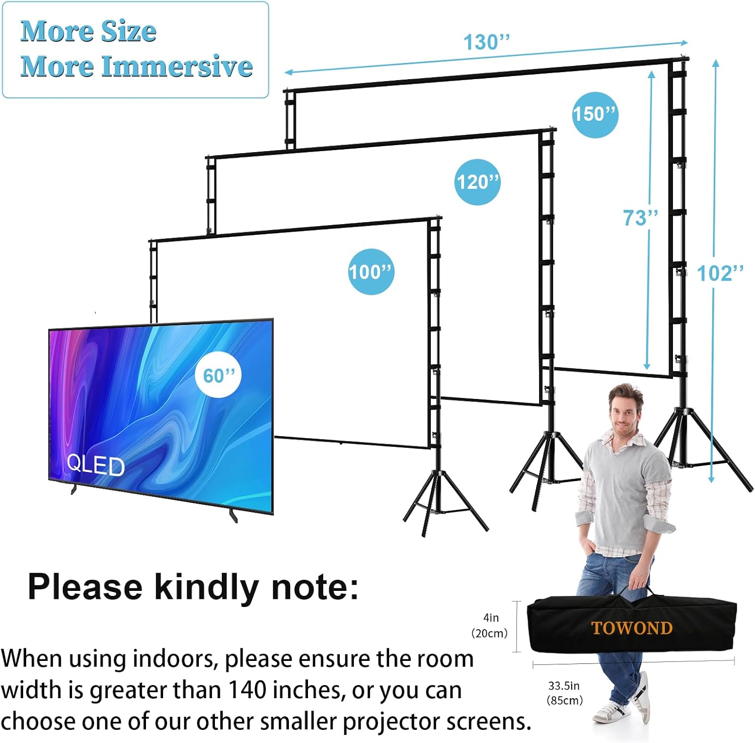 Detalle de TOWOND Projector Screen 150-inch 16:9 Portable 🎥