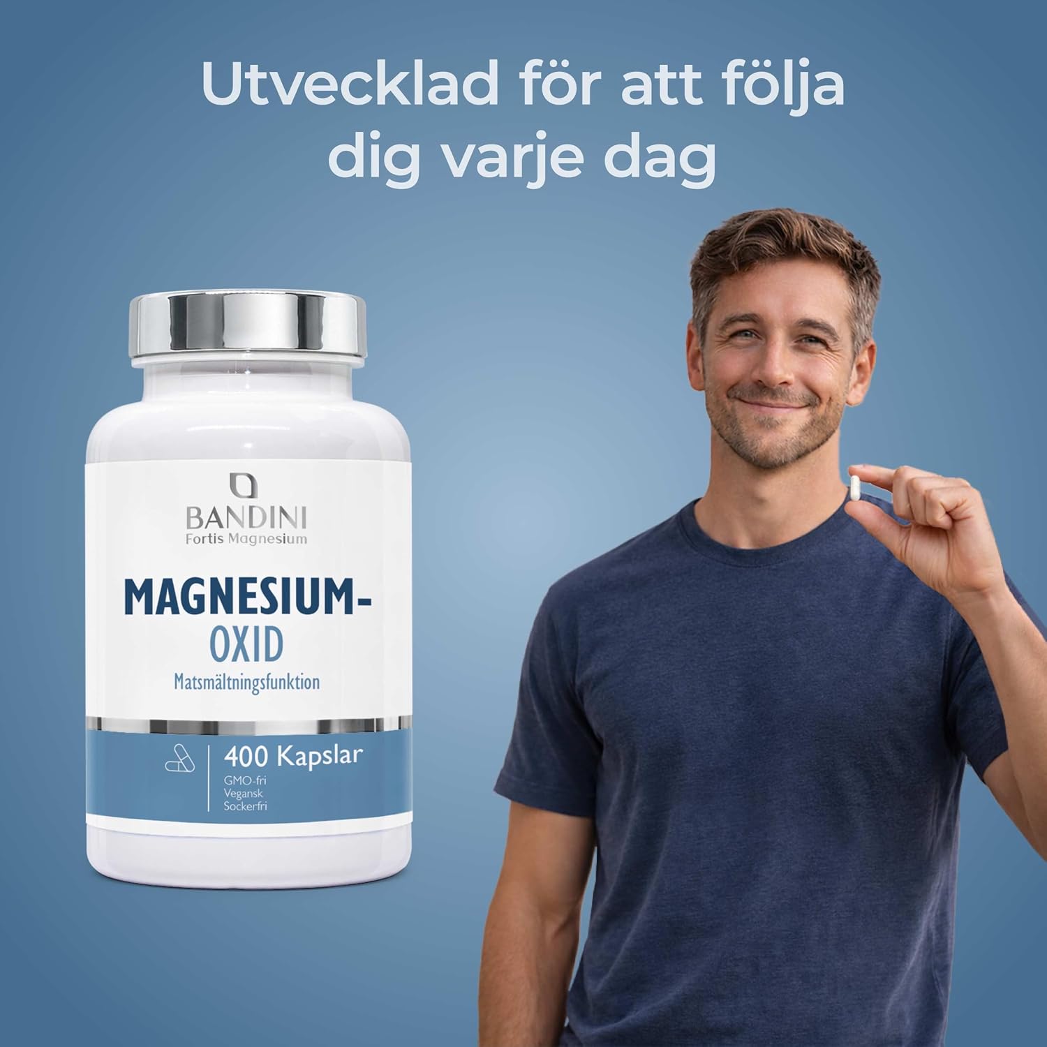 Detalle 2 de BANDINI Fortis Magnesiumoxid – 400 kapslar med 400 mg elementärt magnesium