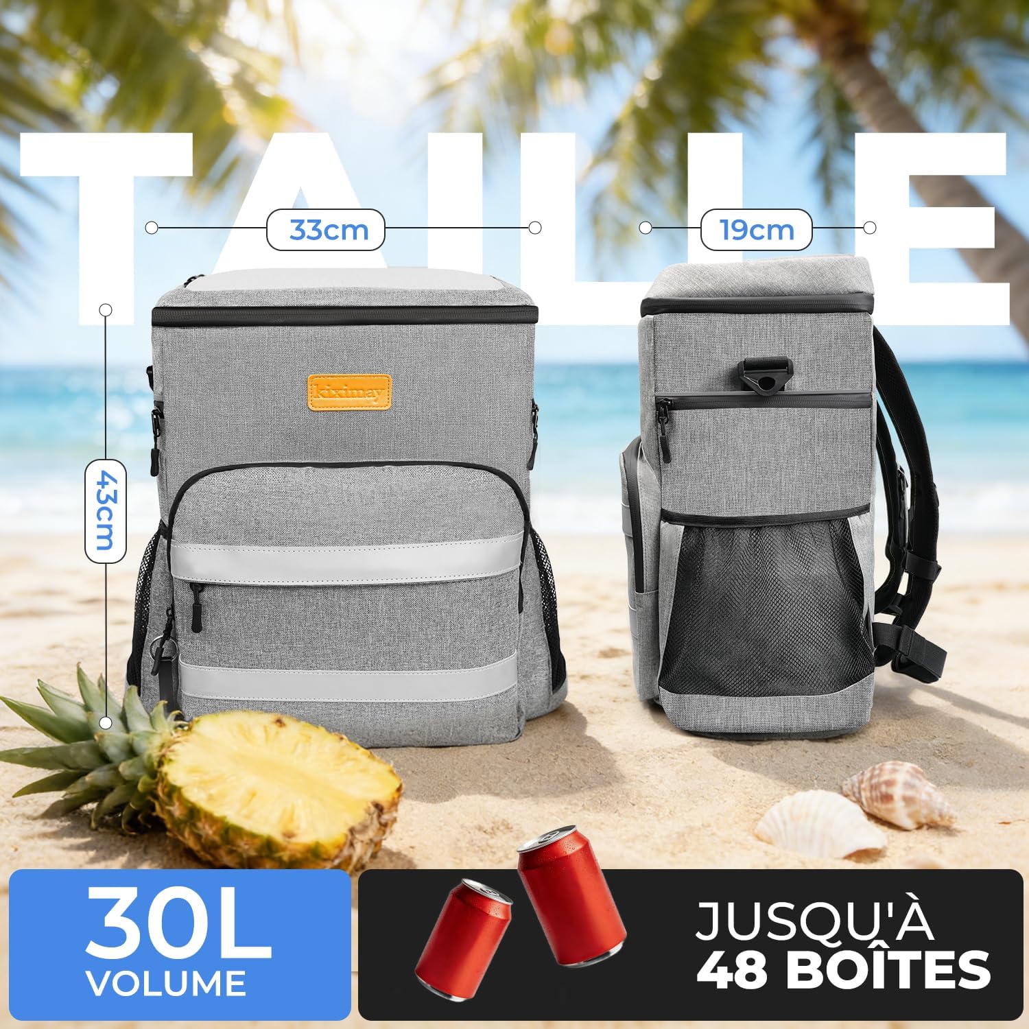 Detalle 2 de Sac à Dos Isotherme 30L Pliable – Grand Capacité, Maintien au Frais 24H, Gris