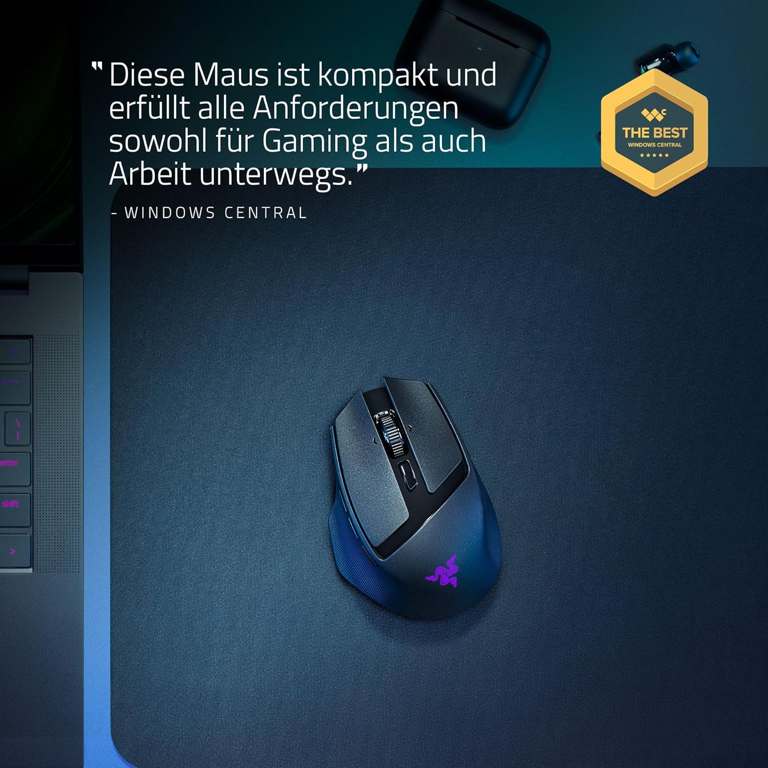Thumbnail 1 de Razer Basilisk Mobile – kompakte kabellose Gaming-Maus mit Focus X 18K Sensor und Tri-Mode-Konnektivität (AI Prompt Master) Schwarz