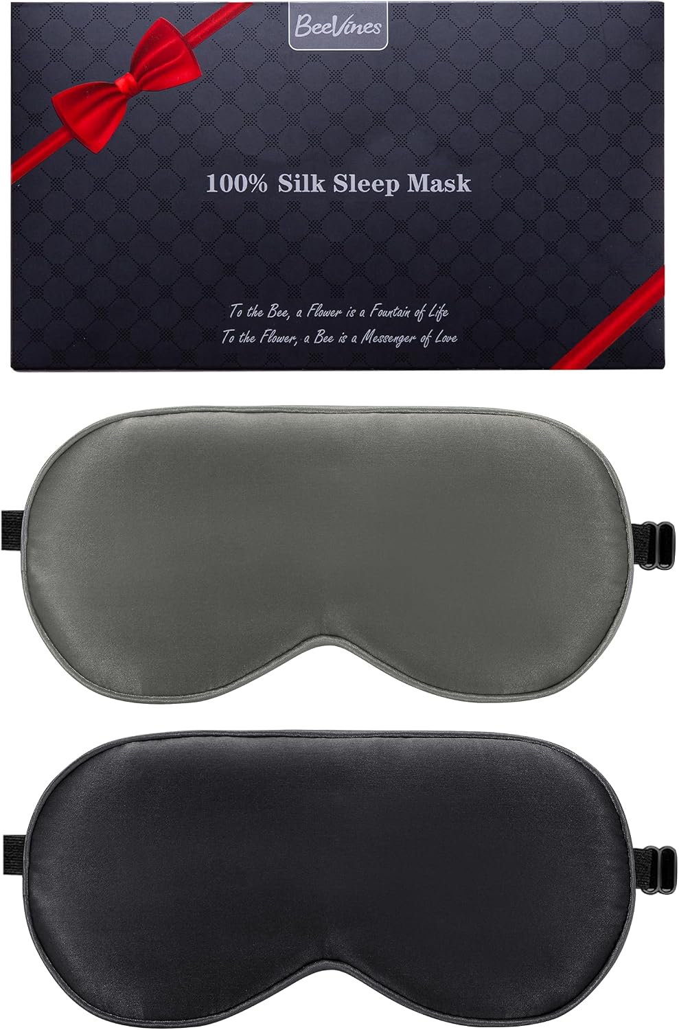 Detalle de BeeVines Seiden-Schlafmaske im 2er-Set: Augenmaske aus 100% Seide mit verstellbarem Riemen