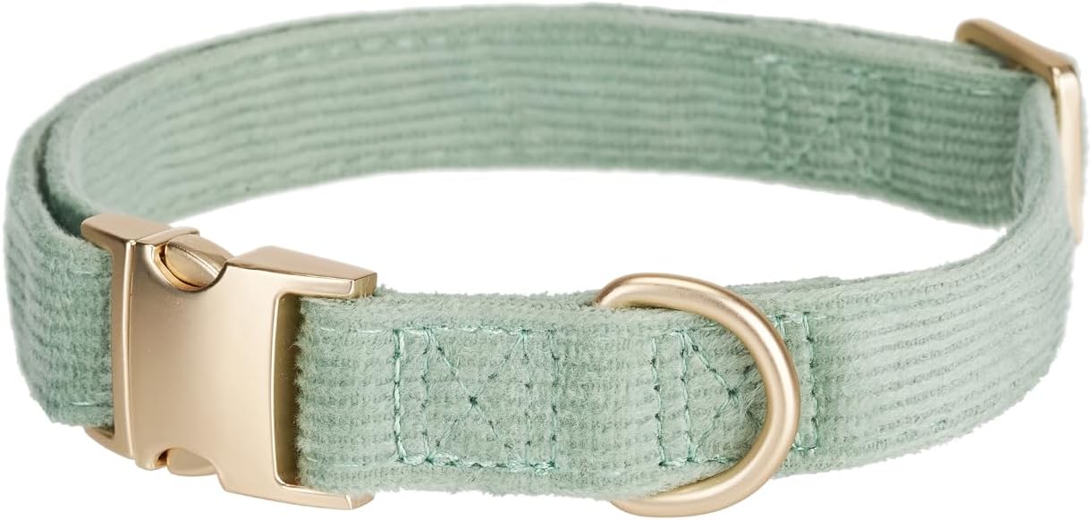 Detalle de YUDOTE Ultra-soft Dog Collar Natural Cotton Corduroy (Medium, Sage Green) for Sensitive Skin