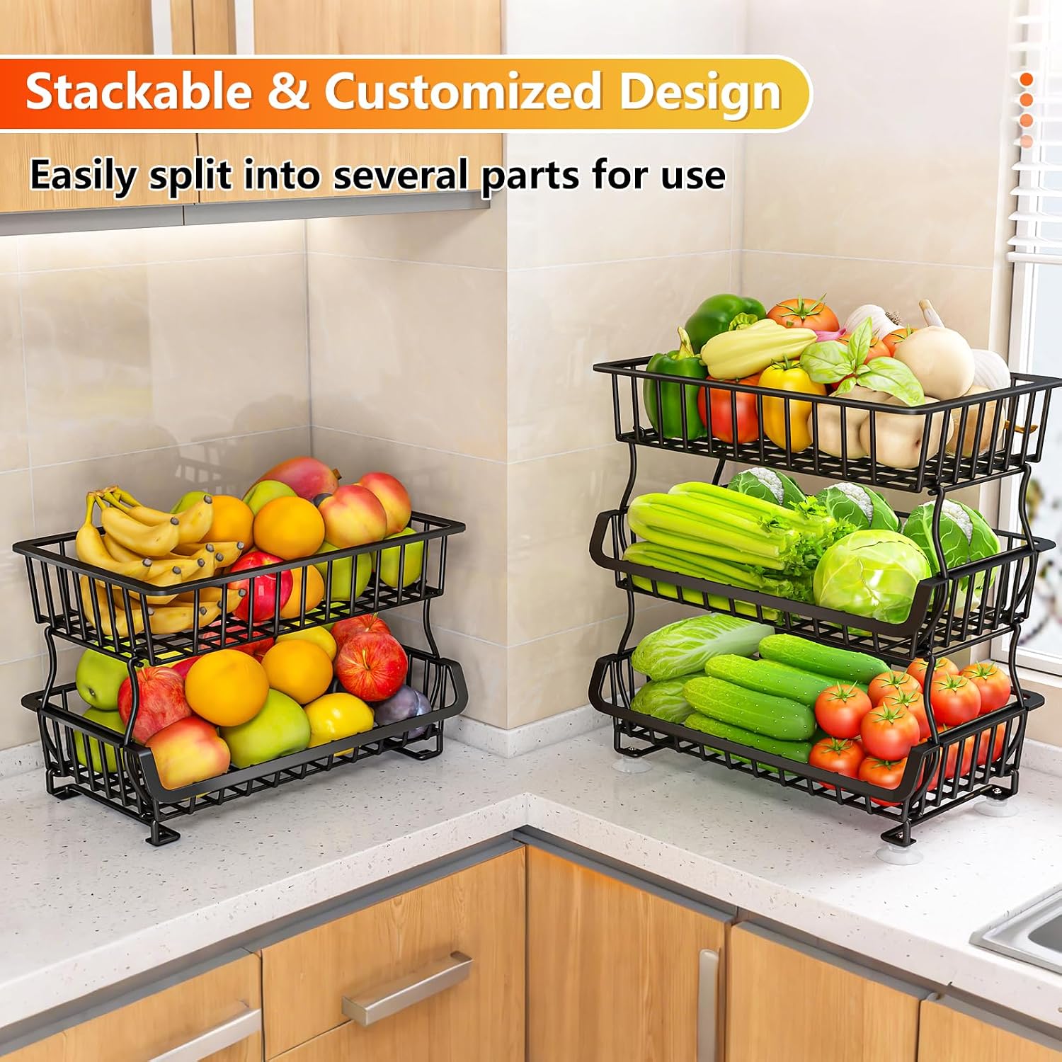 Detalle 1 de Gsiekare Rolling Pantry Organizer 3-Tier