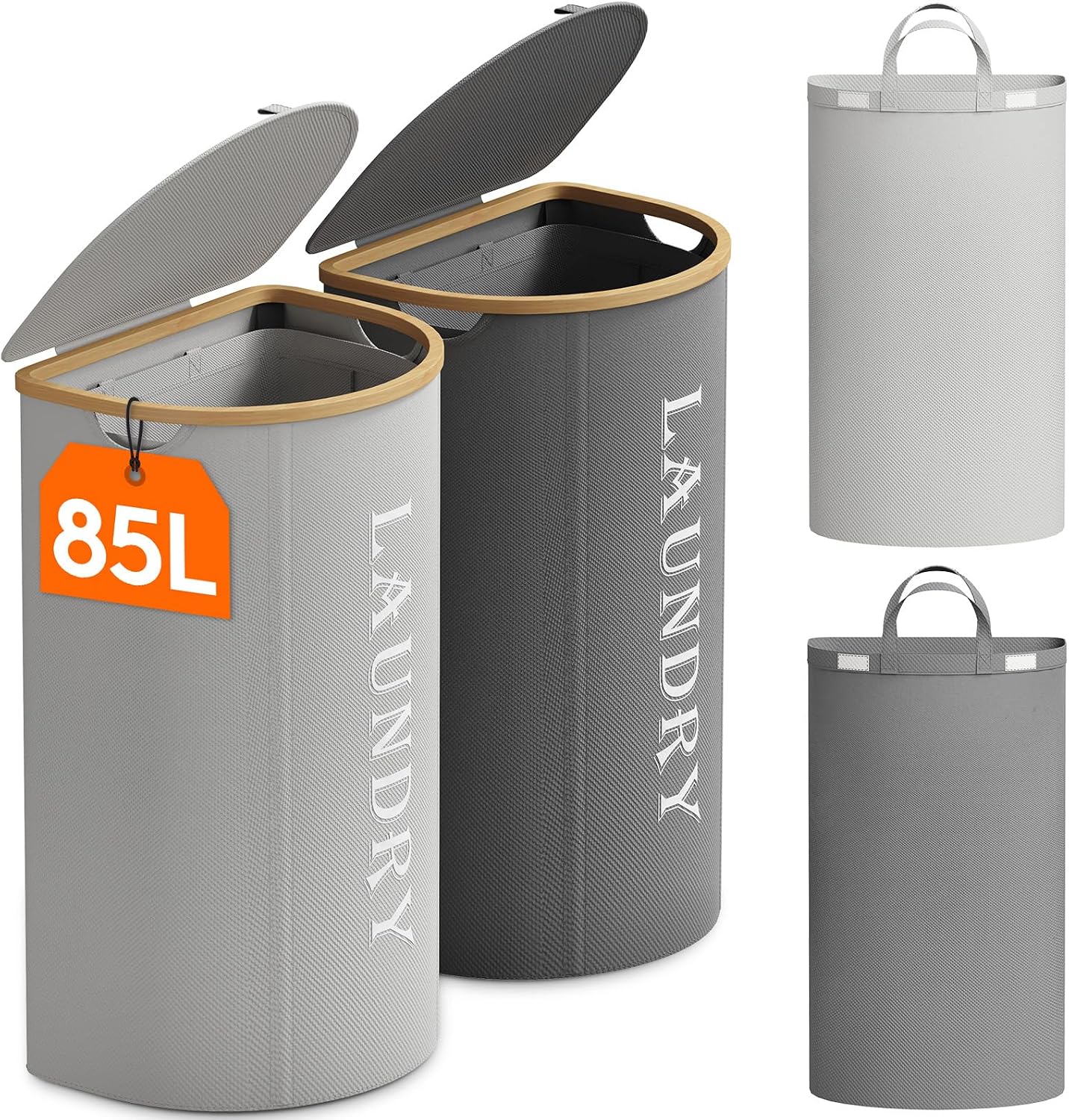 Detalle de Lifewit 24302 – 2 kosze na pranie 85 l z pokrywą i wyjmowanymi workami