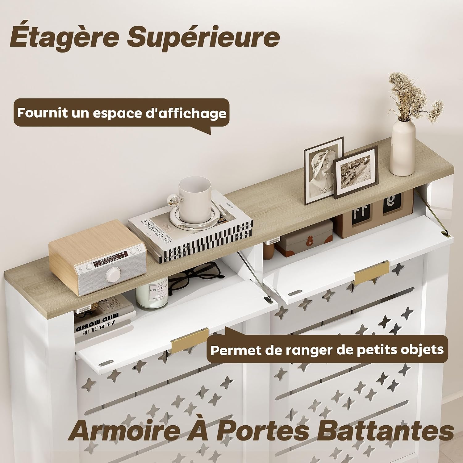 Detalle de HOMCOM 820-485V01WT radiatorombouw 108 x 19 x 95,5 cm met opklapdeur