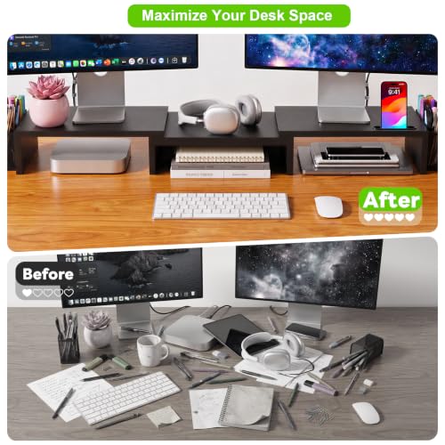 Detalle de Yirilan Adjustable Dual Monitor Riser with Phone Holder and Cable Management