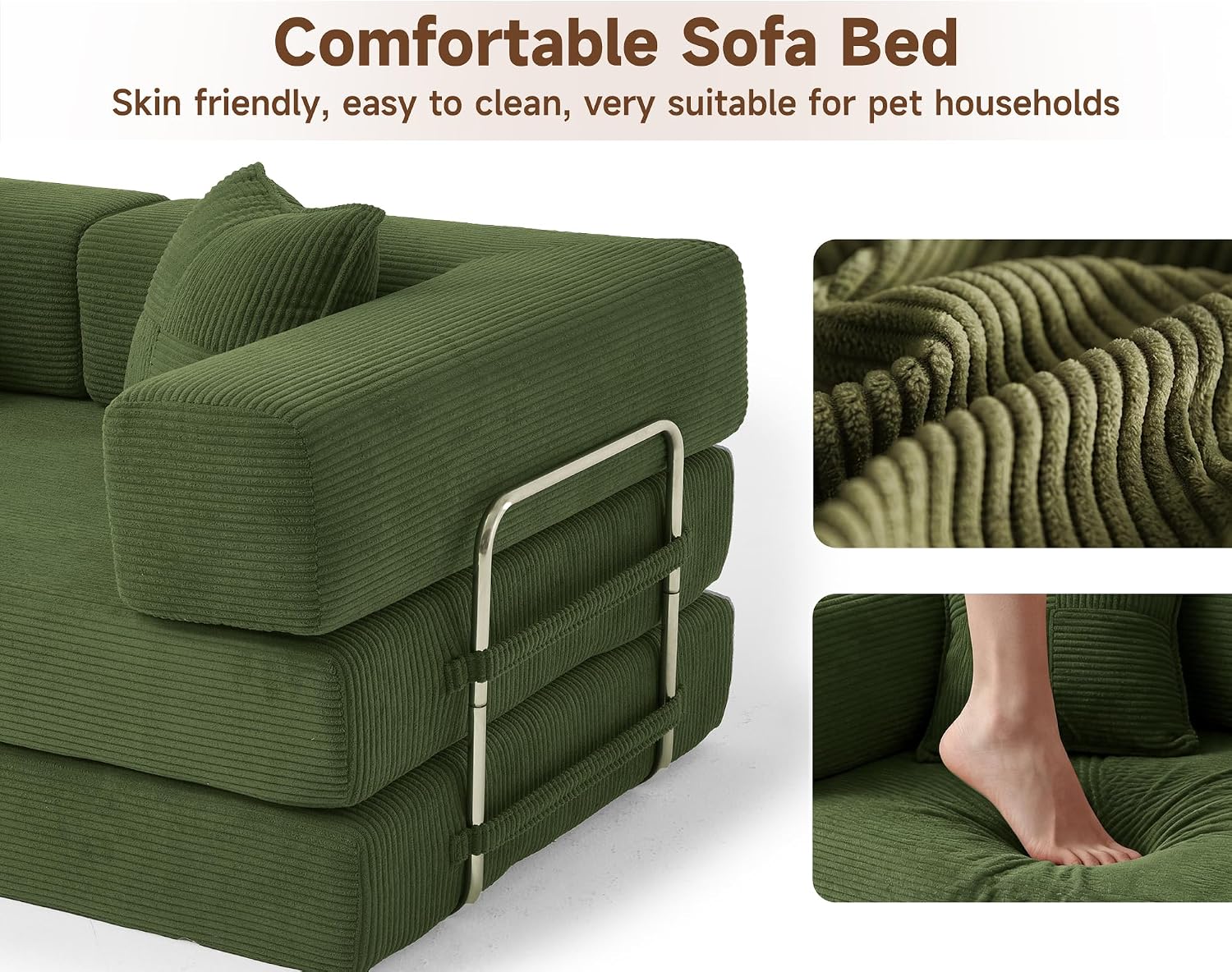 Detalle 1 de Dyonery CA-S61-CO-GN 5-in-1 Convertible Corduroy Sleeper Sofa, Green
