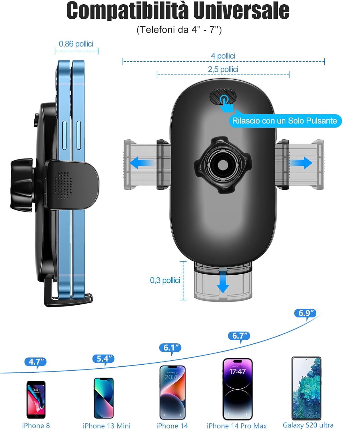 Thumbnail 5 de Glangeh Porta Cellulare Auto 360° – Gancio Aggiornato per Bocchette d'Aria (4"–7"): Compatibile con iPhone 17/16/15 e altri